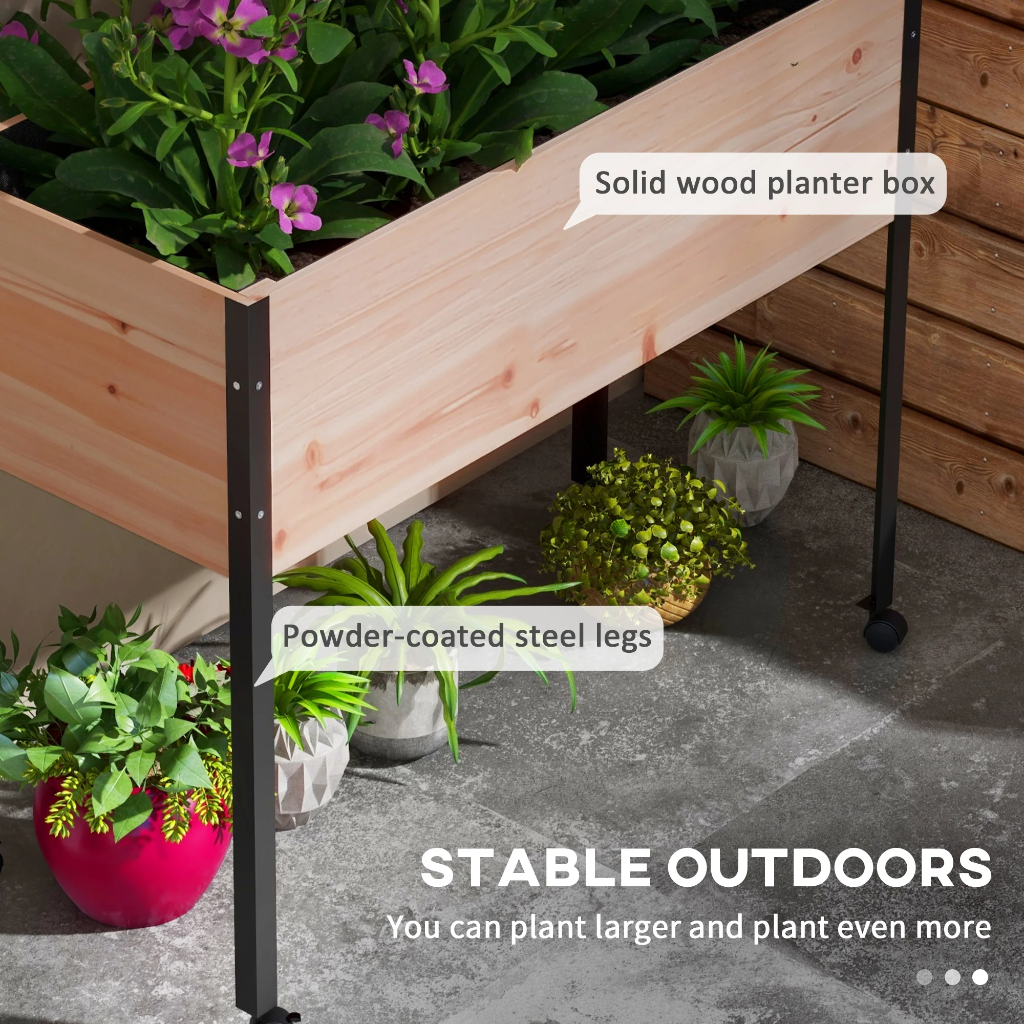 Wooden Elevated Planter Box with Wheels & Drainage Holes - Image 7