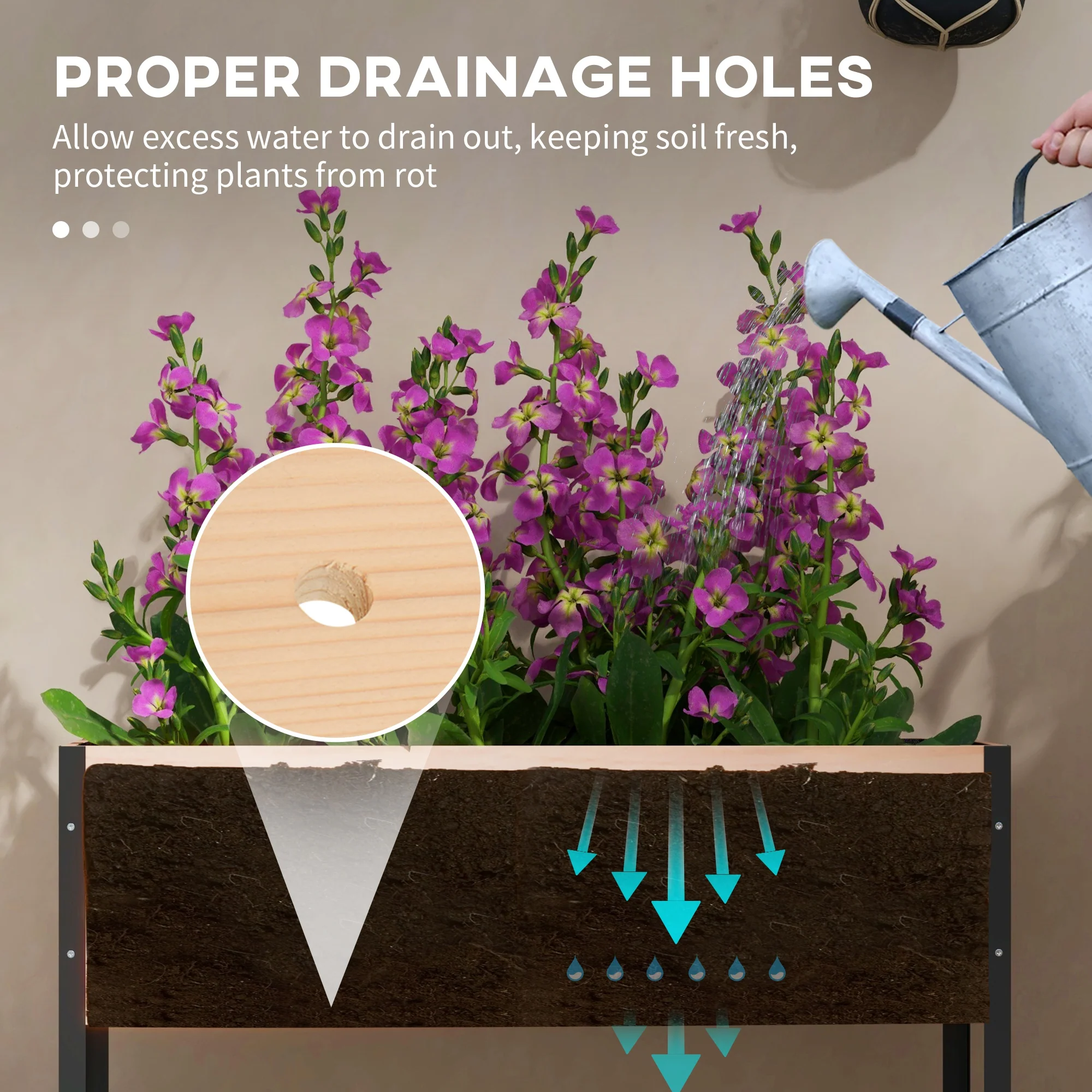 Wooden Elevated Planter Box with Wheels & Drainage Holes - Image 8