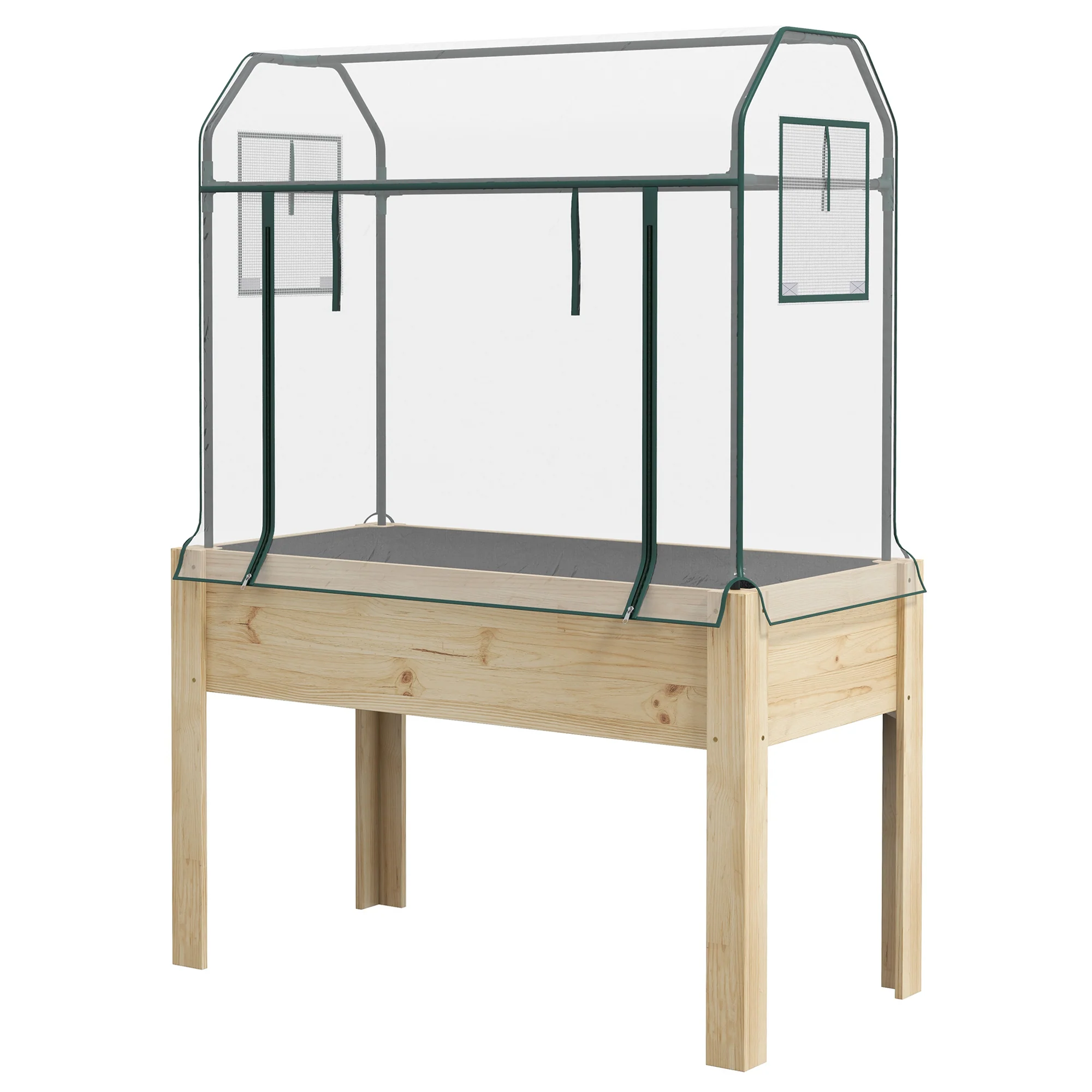 Wooden Raised Planter with Plastic Greenhouse Cover and Bed Liner, 115 x 60 x 165cm, Clear - Image 12