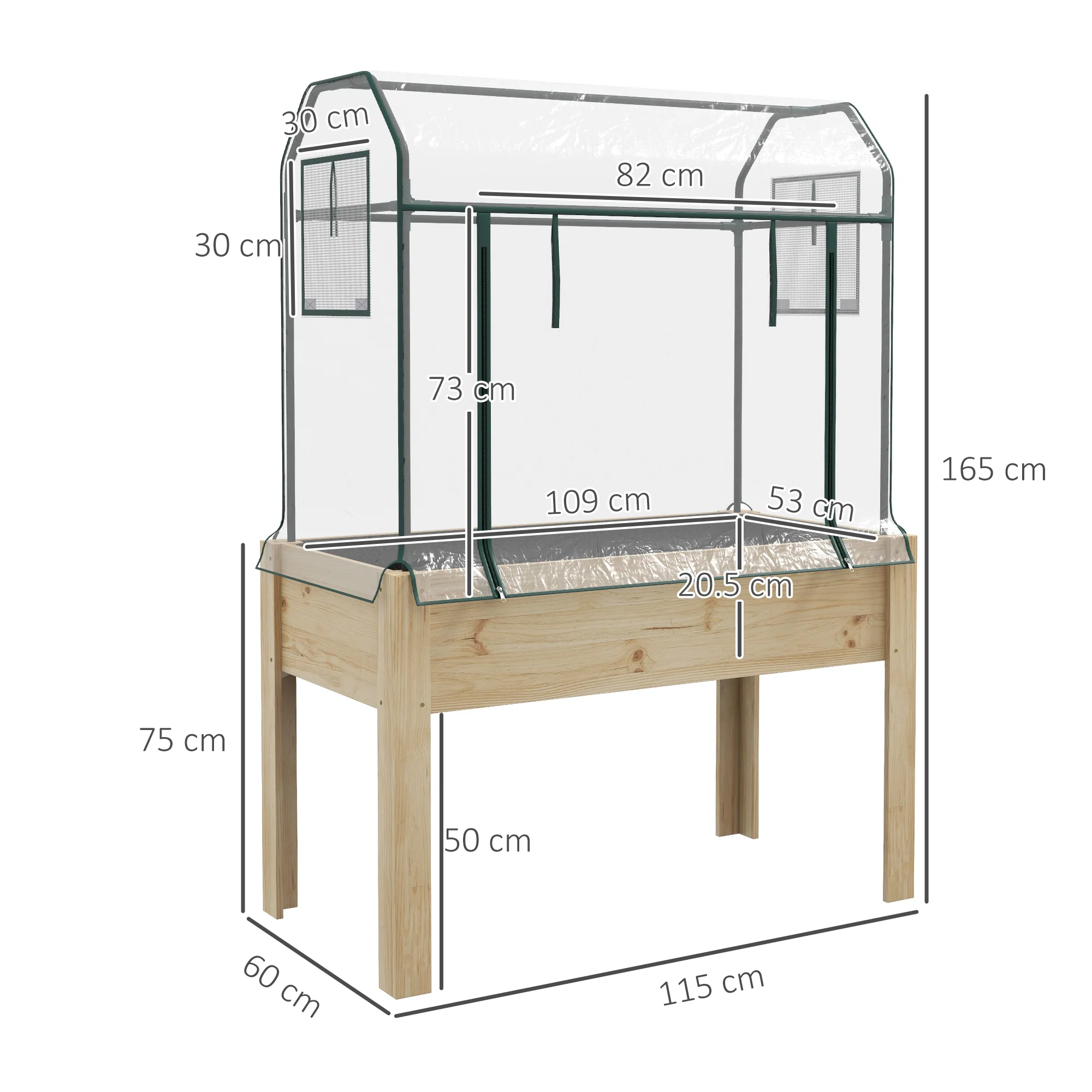 Wooden Raised Planter with Plastic Greenhouse Cover and Bed Liner, 115 x 60 x 165cm, Clear - Image 5
