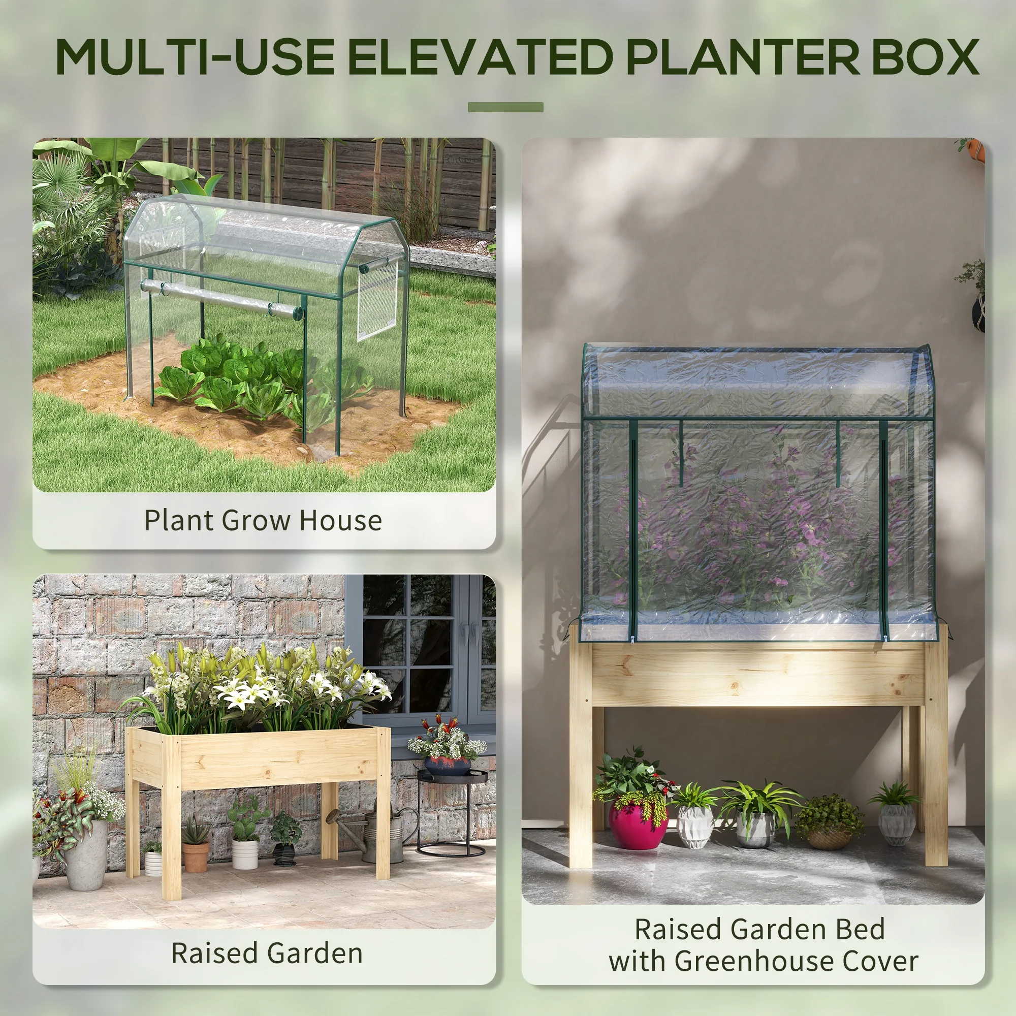 Wooden Raised Planter with Plastic Greenhouse Cover and Bed Liner, 115 x 60 x 165cm, Clear - Image 8