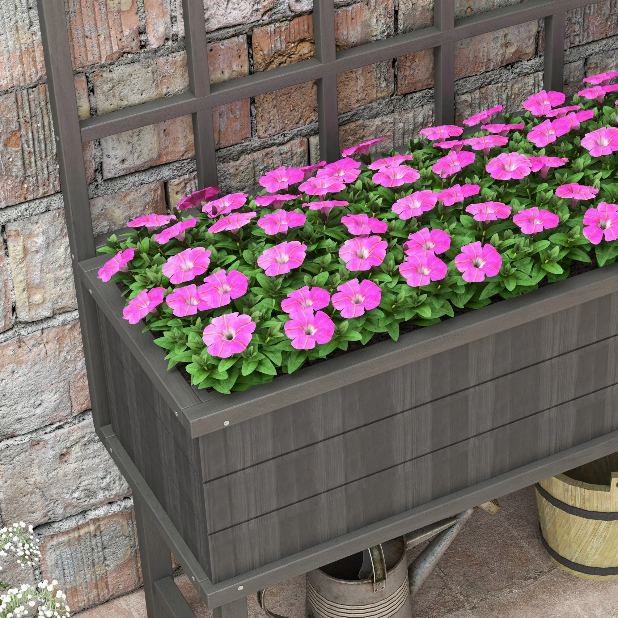 Wooden Raised Garden Bed with Trellis for Vine Climbing Plants, 105 x 45 x 140cm, Grey - Image 10