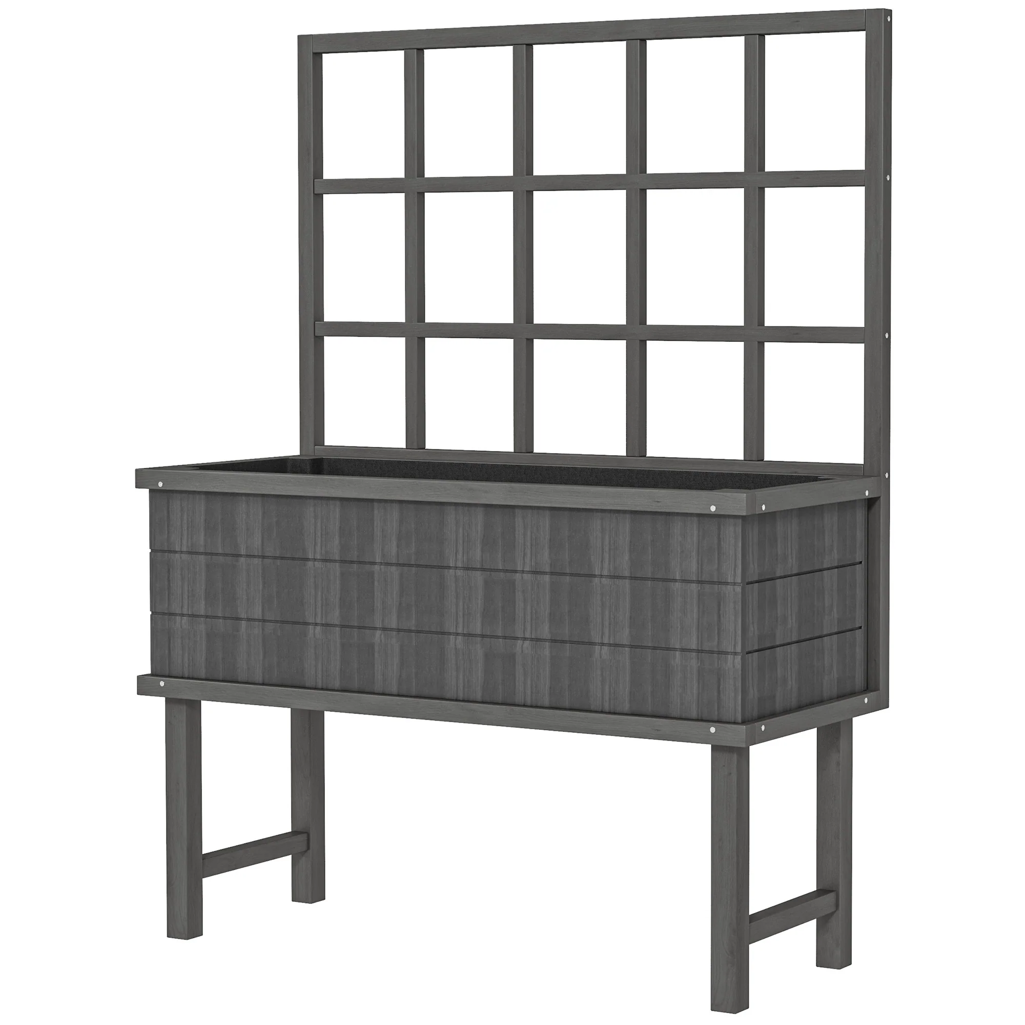 Wooden Raised Garden Bed with Trellis for Vine Climbing Plants, 105 x 45 x 140cm, Grey - Image 2