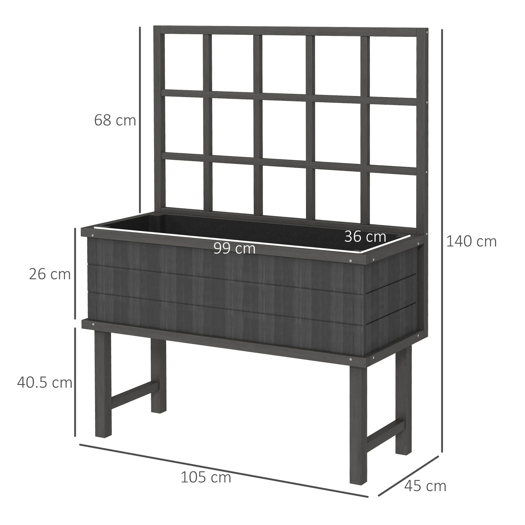 Wooden Raised Garden Bed with Trellis for Vine Climbing Plants, 105 x 45 x 140cm, Grey - Image 5