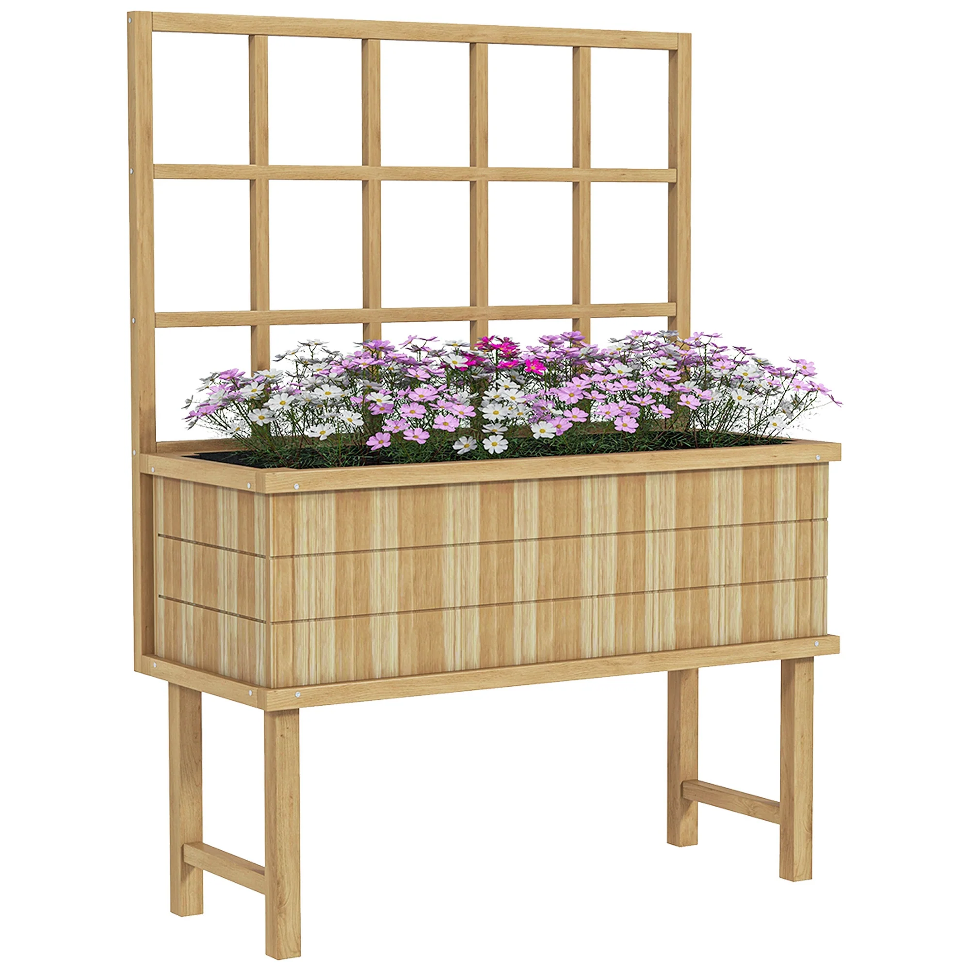 Wooden Raised Garden Bed with Trellis for Vine Climbing Plants, 105 x 45 x 140cm, Natural