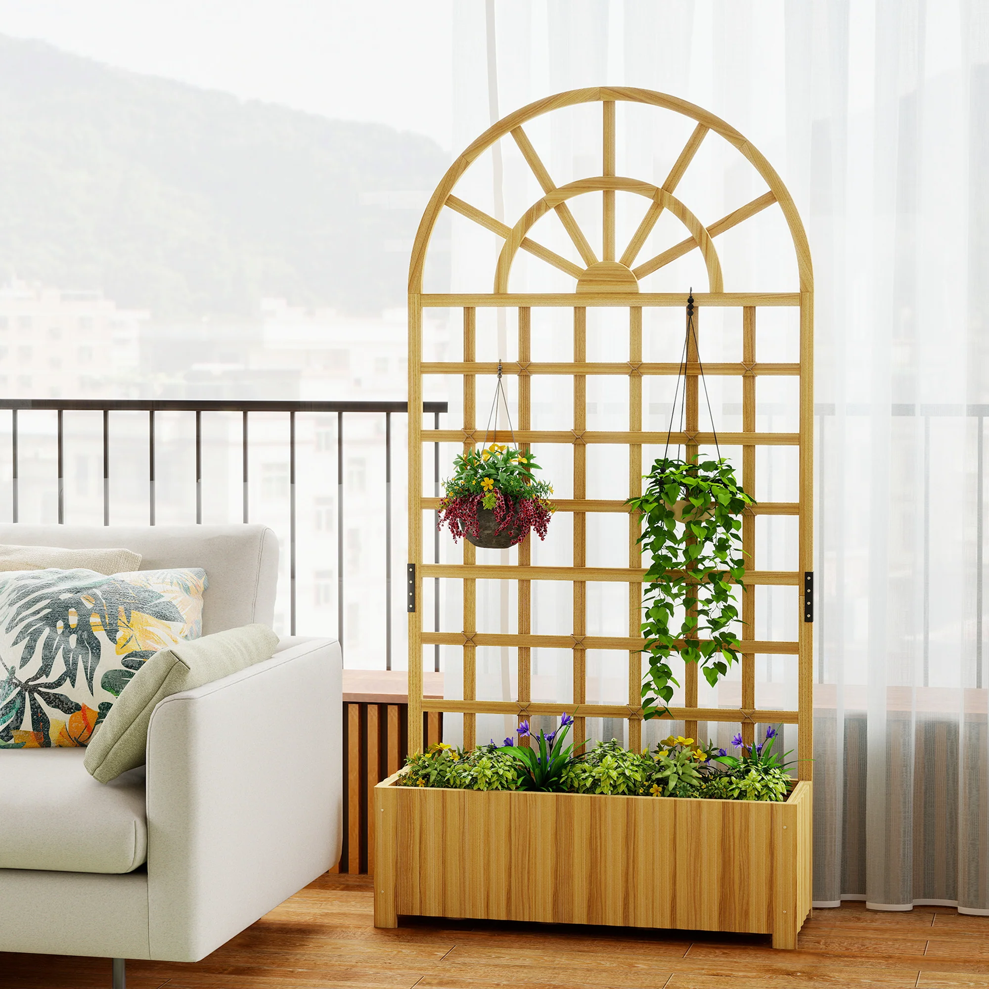 Wooden Raised Planter with Trellis, 90 x 30 x 180 cm - Image 10
