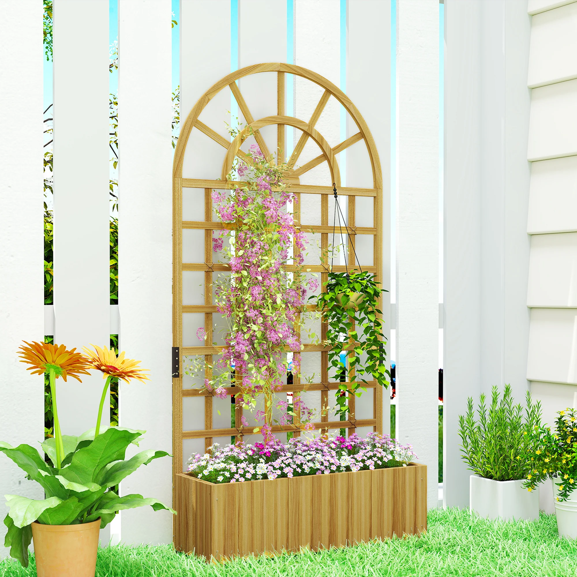 Wooden Raised Planter with Trellis, 90 x 30 x 180 cm - Image 3