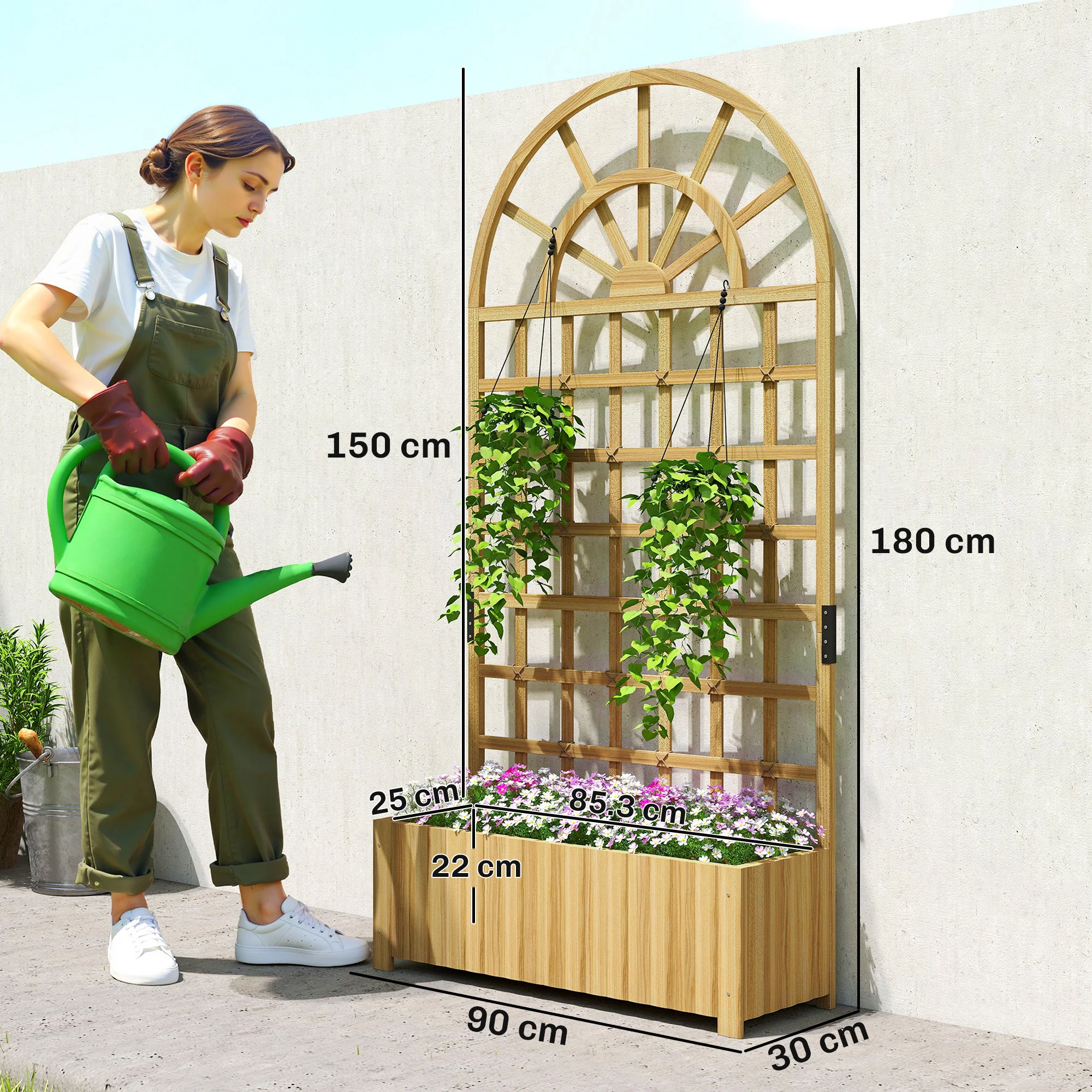 Wooden Raised Planter with Trellis, 90 x 30 x 180 cm - Image 5