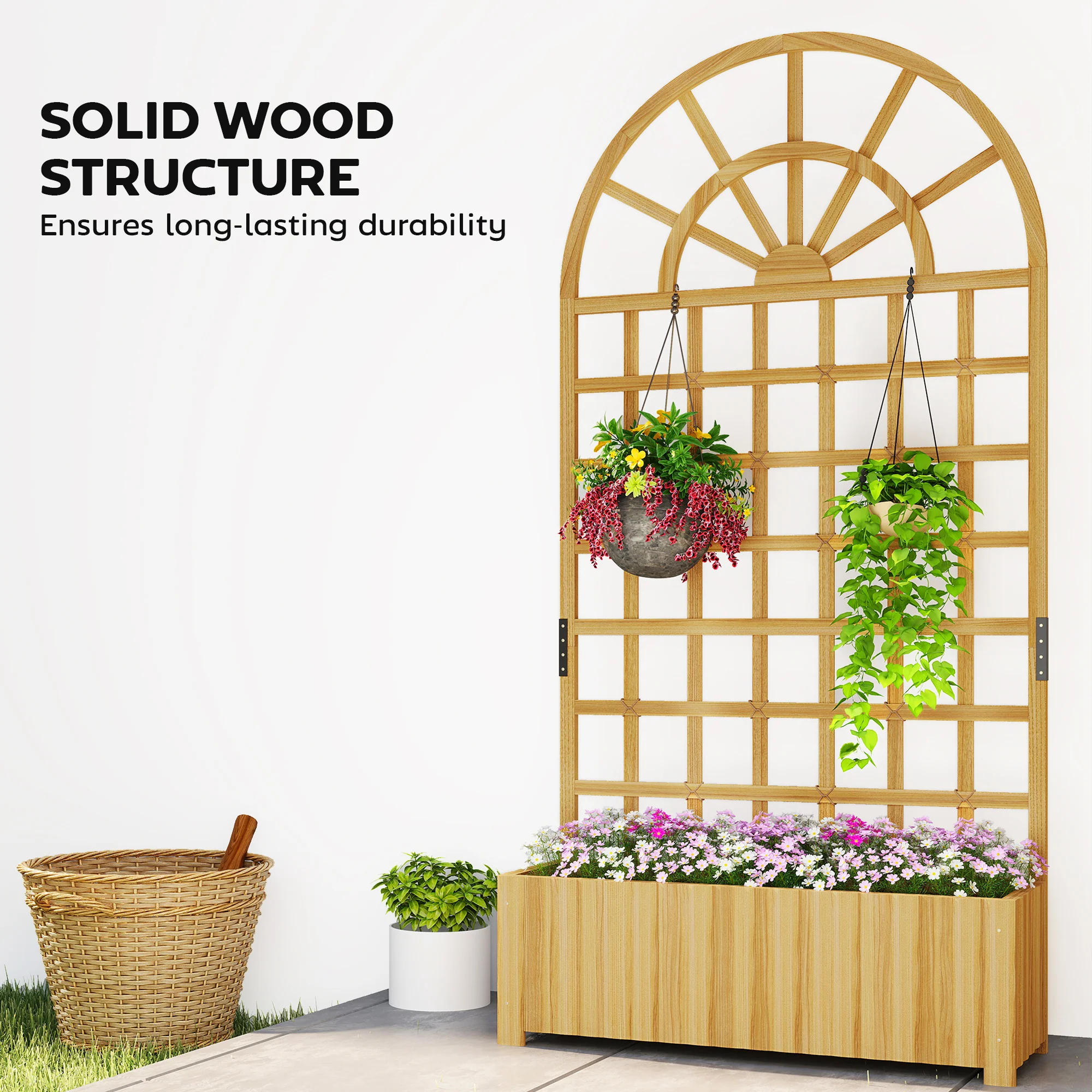 Wooden Raised Planter with Trellis, 90 x 30 x 180 cm - Image 9