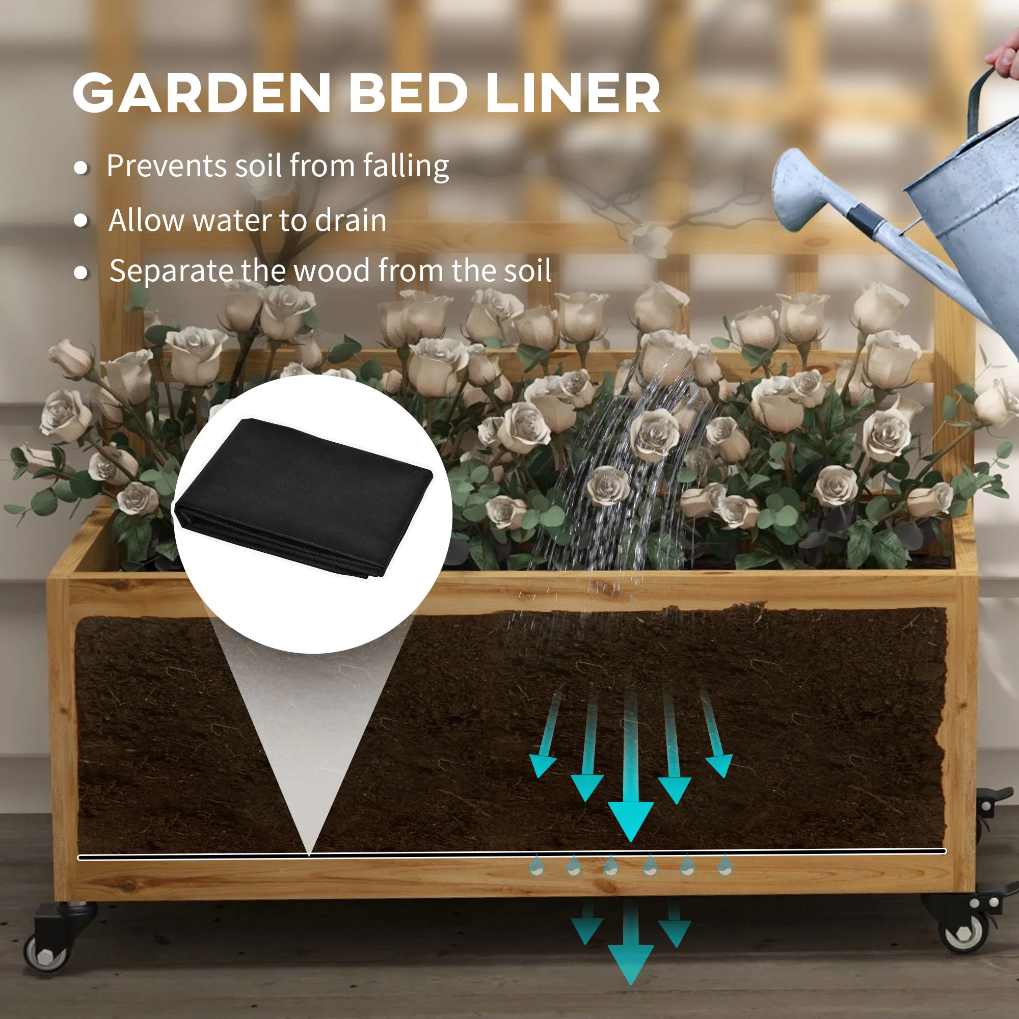 Wooden Trellis Planter with Wheels and Drainage Holes for Garden, Patio, Deck, Natural - Image 7