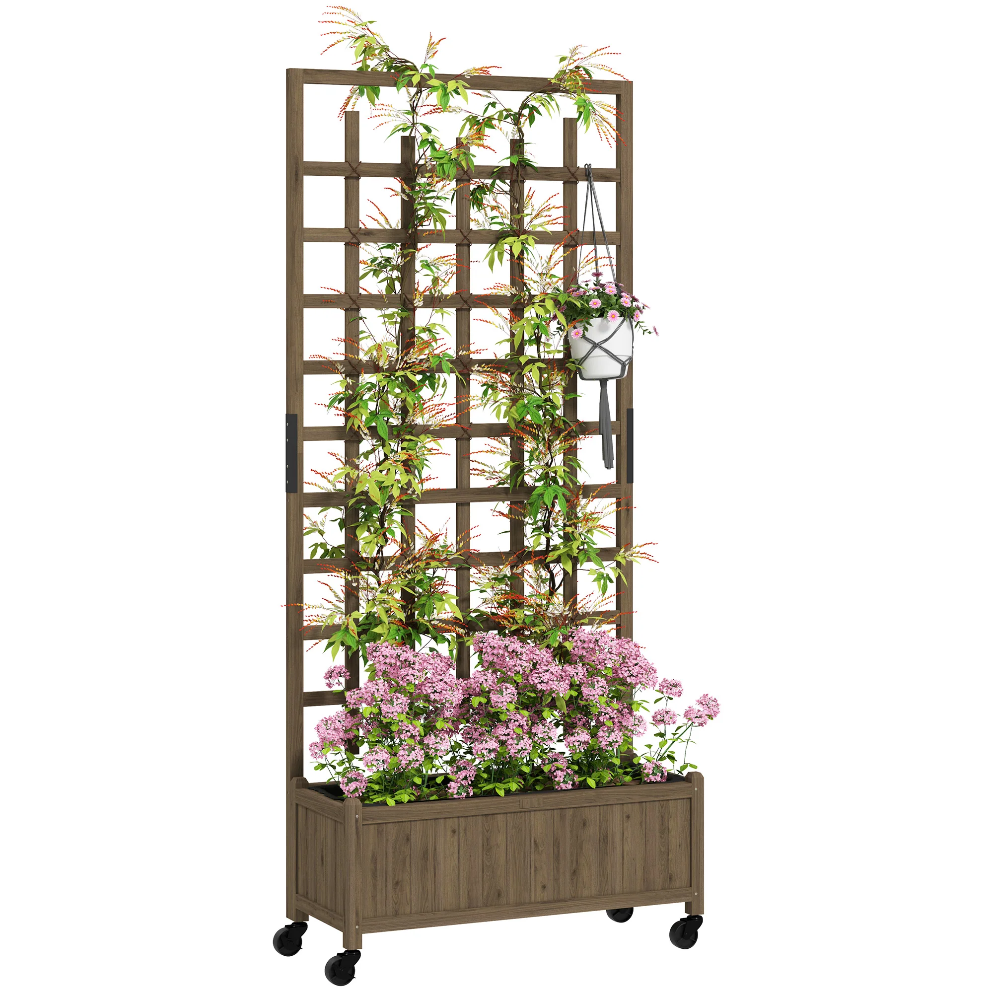 Wooden Trellis Planter, Privacy Screen Planter Box to Grow Vegetables, Herbs and Flowers , Brown - Image 2