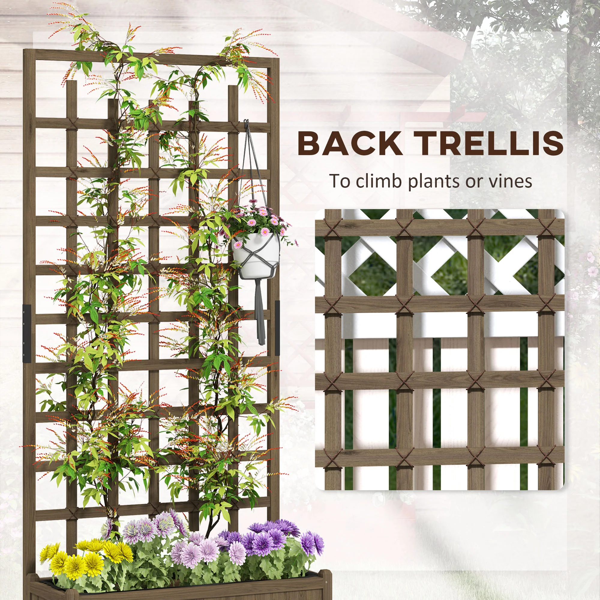 Wooden Trellis Planter, Privacy Screen Planter Box to Grow Vegetables, Herbs and Flowers , Brown - Image 6