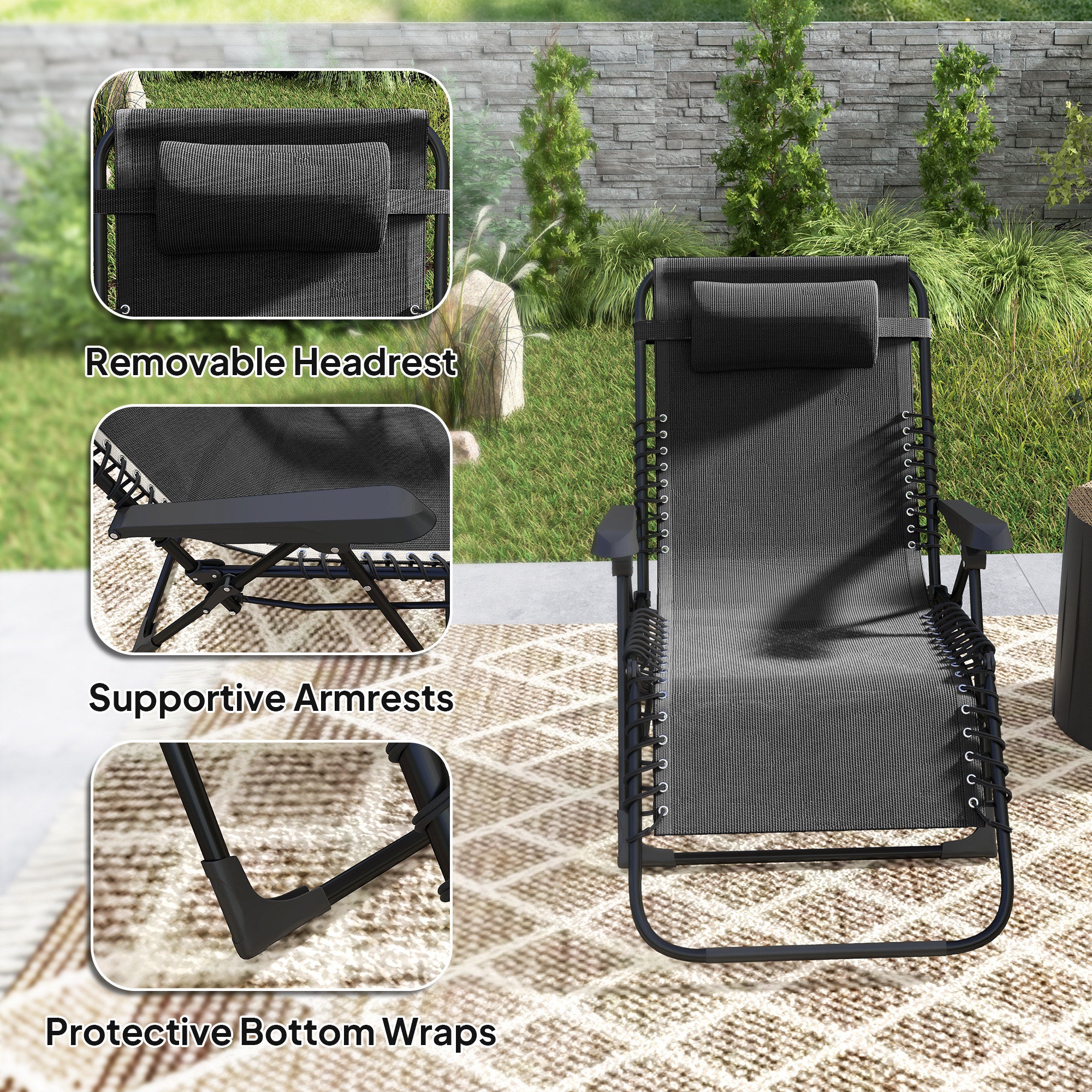 Zero Gravity Chair with 5-Position Backrest and Headrest, Black - Image 10