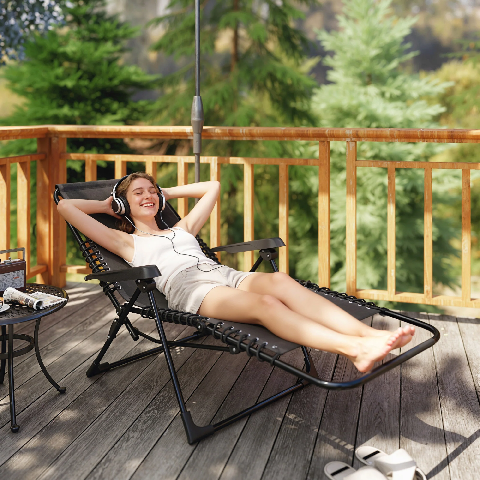 Zero Gravity Chair with 5-Position Backrest and Headrest, Black - Image 3