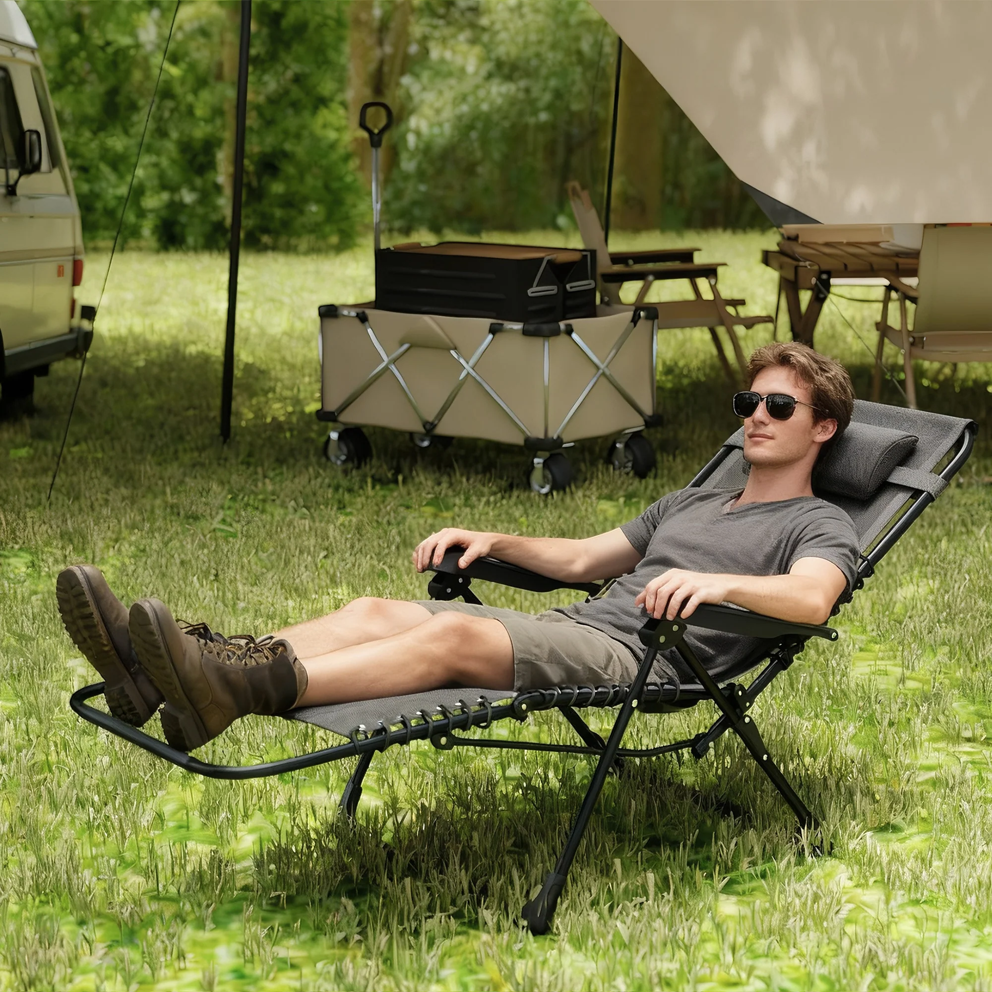 Zero Gravity Chair with 5-Position Backrest and Headrest, Black - Image 4