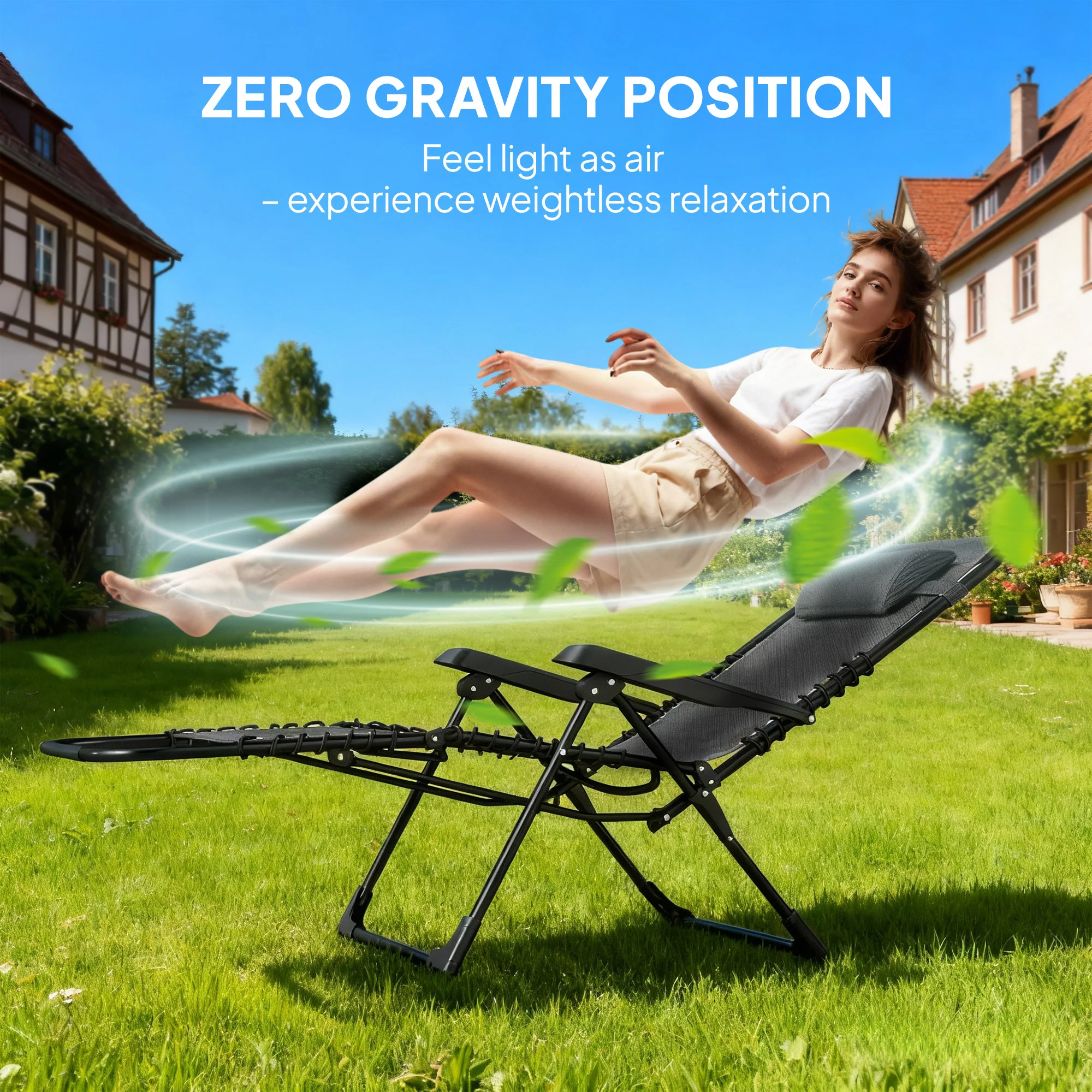 Zero Gravity Chair with 5-Position Backrest and Headrest, Black - Image 6