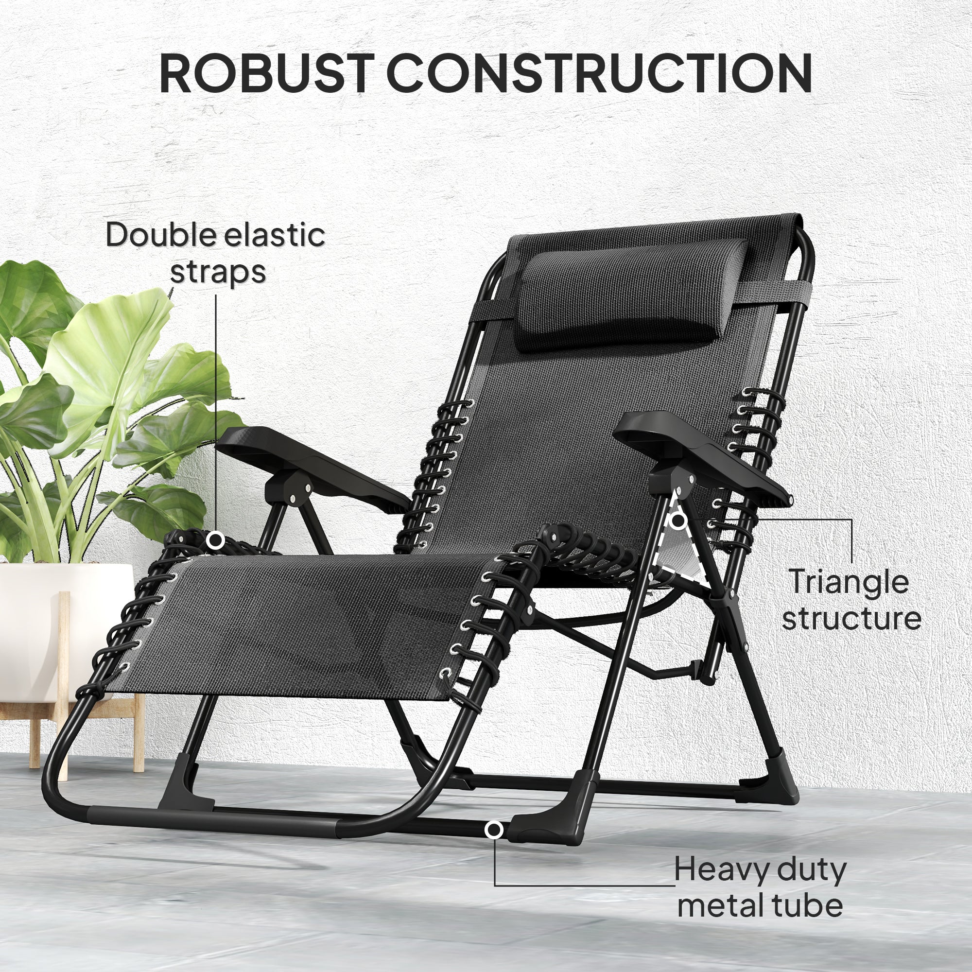 Zero Gravity Chair with 5-Position Backrest and Headrest, Black - Image 9