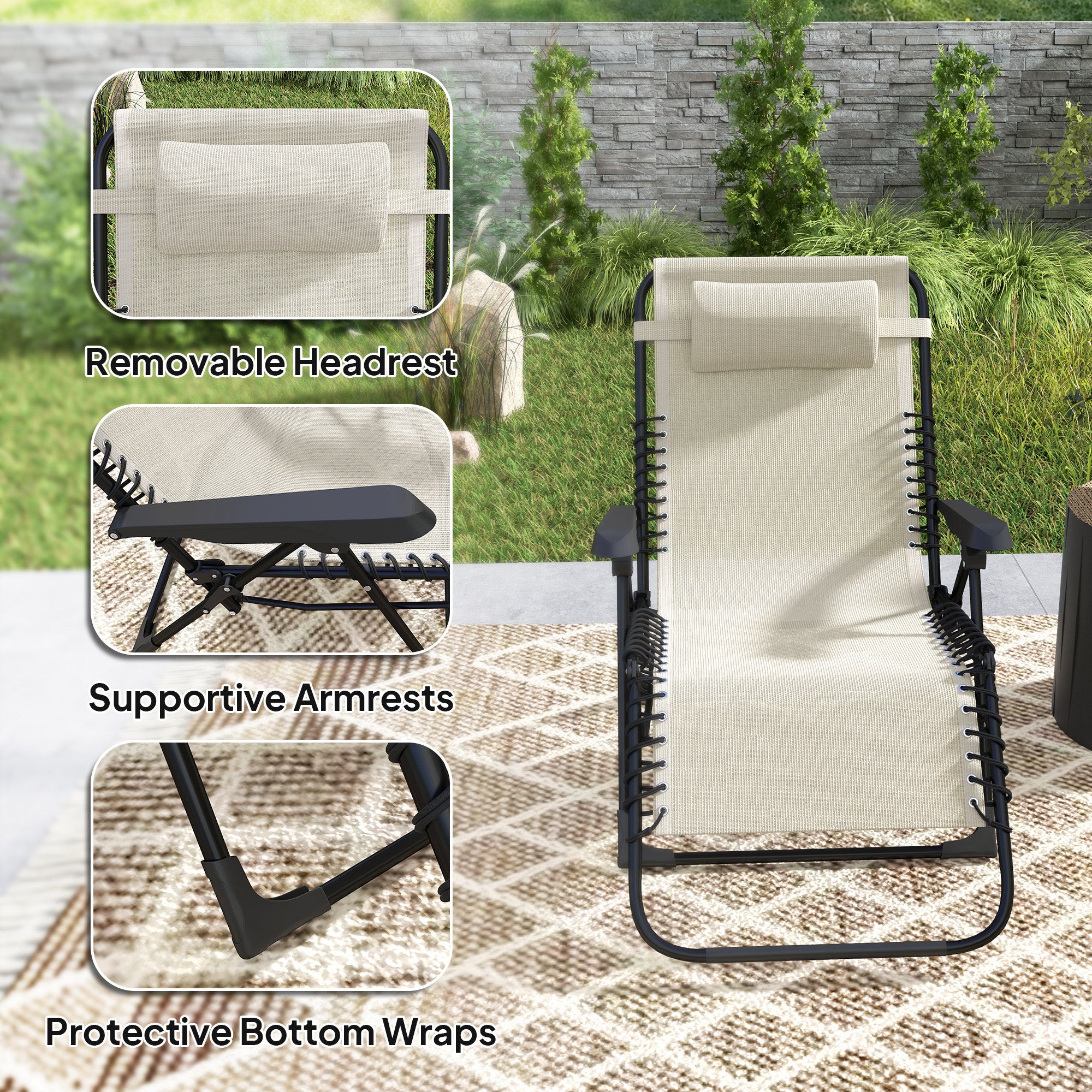Zero Gravity Chair with 5-Position Backrest and Headrest, Beige - Image 10