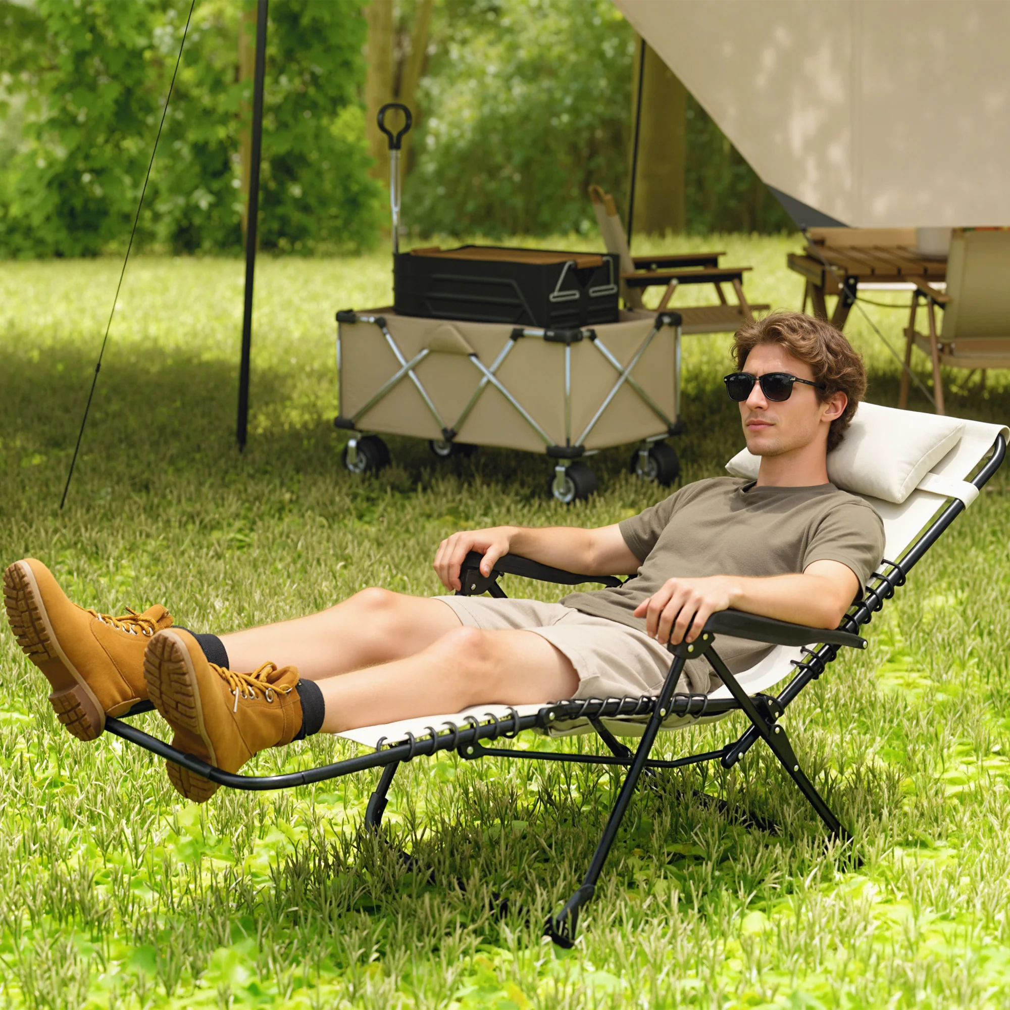 Zero Gravity Chair with 5-Position Backrest and Headrest, Beige - Image 4