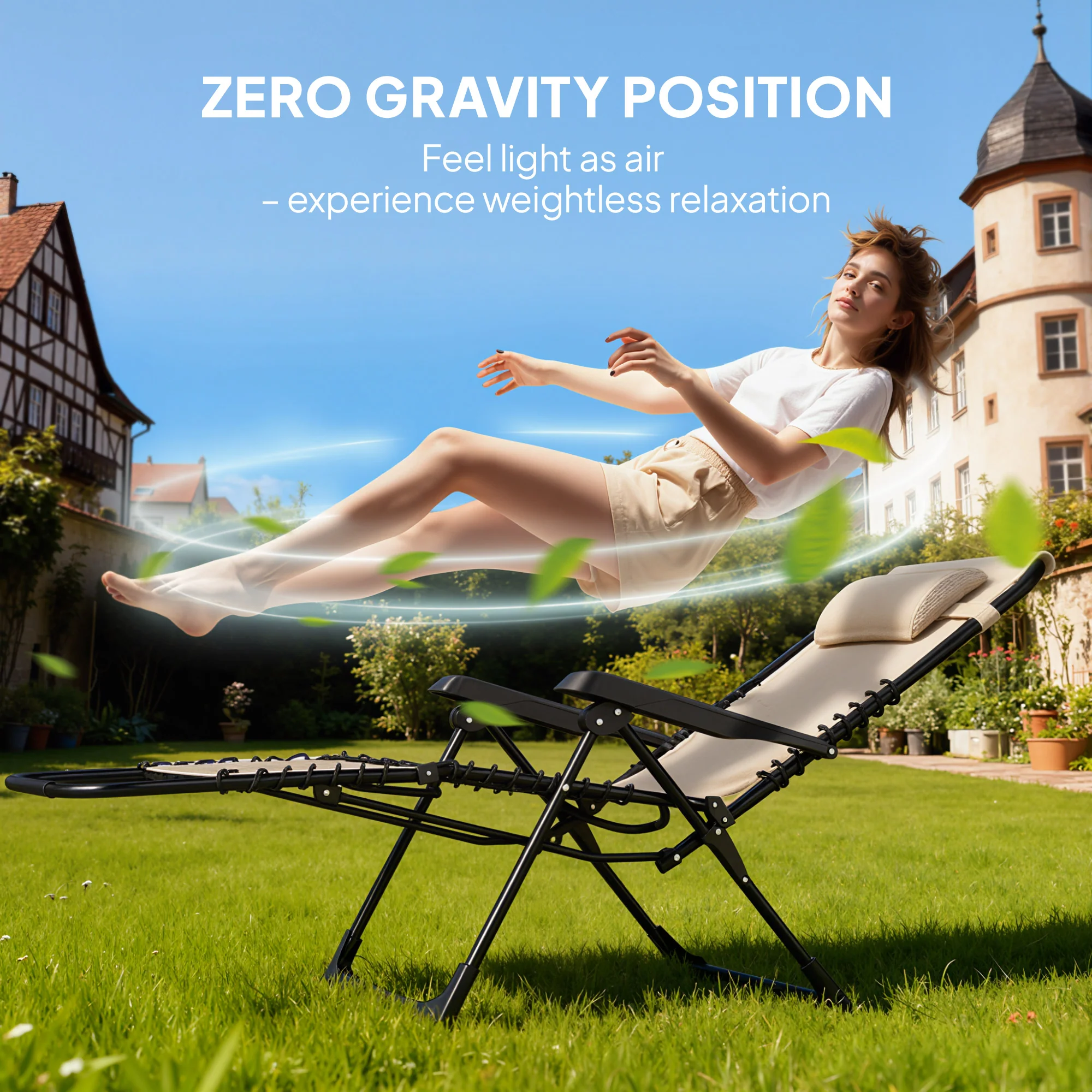 Zero Gravity Chair with 5-Position Backrest and Headrest, Beige - Image 6