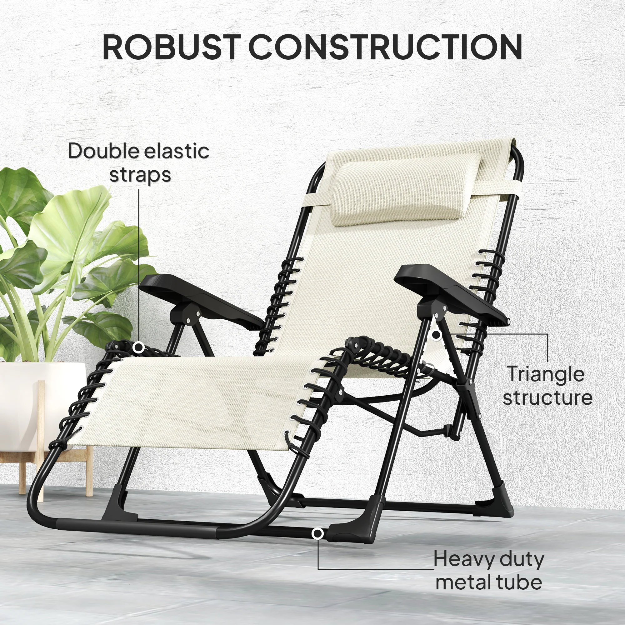 Zero Gravity Chair with 5-Position Backrest and Headrest, Beige - Image 9