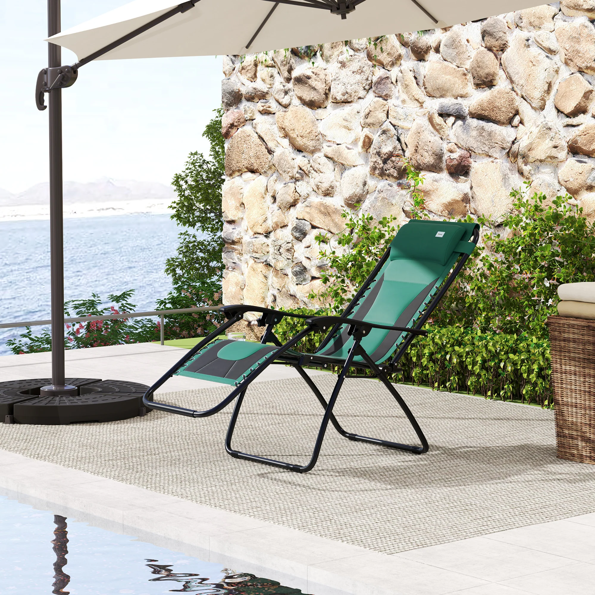 Zero Gravity Folding Reclining Chair w/ Padded Seat, Headrest & Cupholder, Green - Image 10