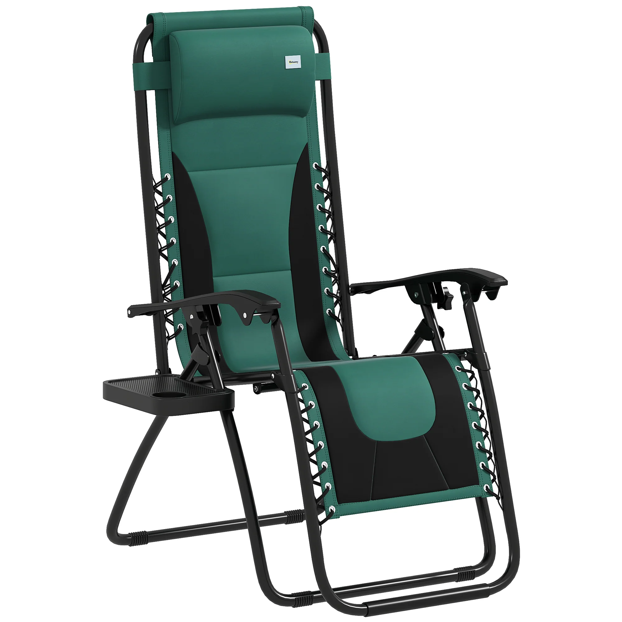 Zero Gravity Folding Reclining Chair w/ Padded Seat, Headrest & Cupholder, Green - Image 12