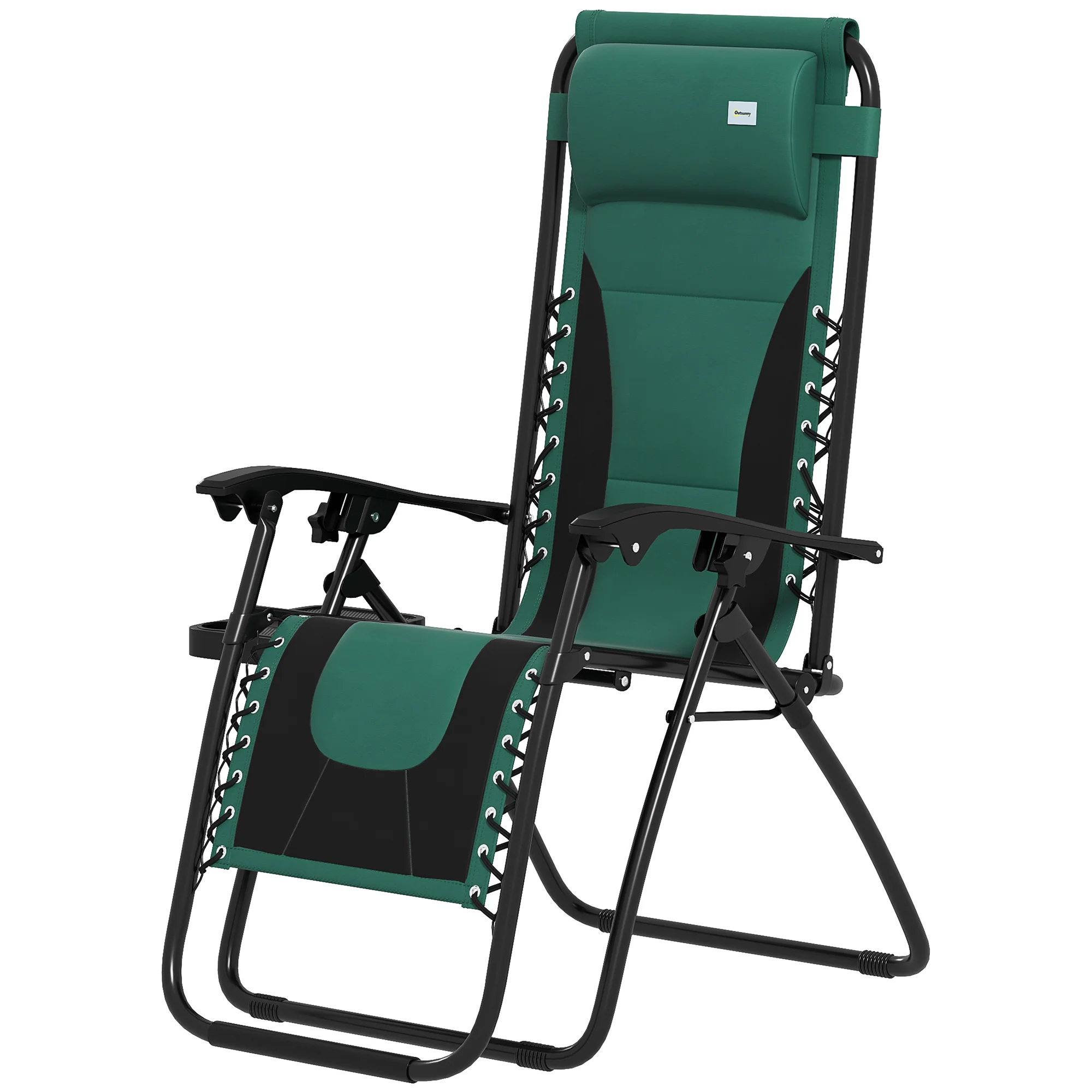 Zero Gravity Folding Reclining Chair w/ Padded Seat, Headrest & Cupholder, Green - Image 2