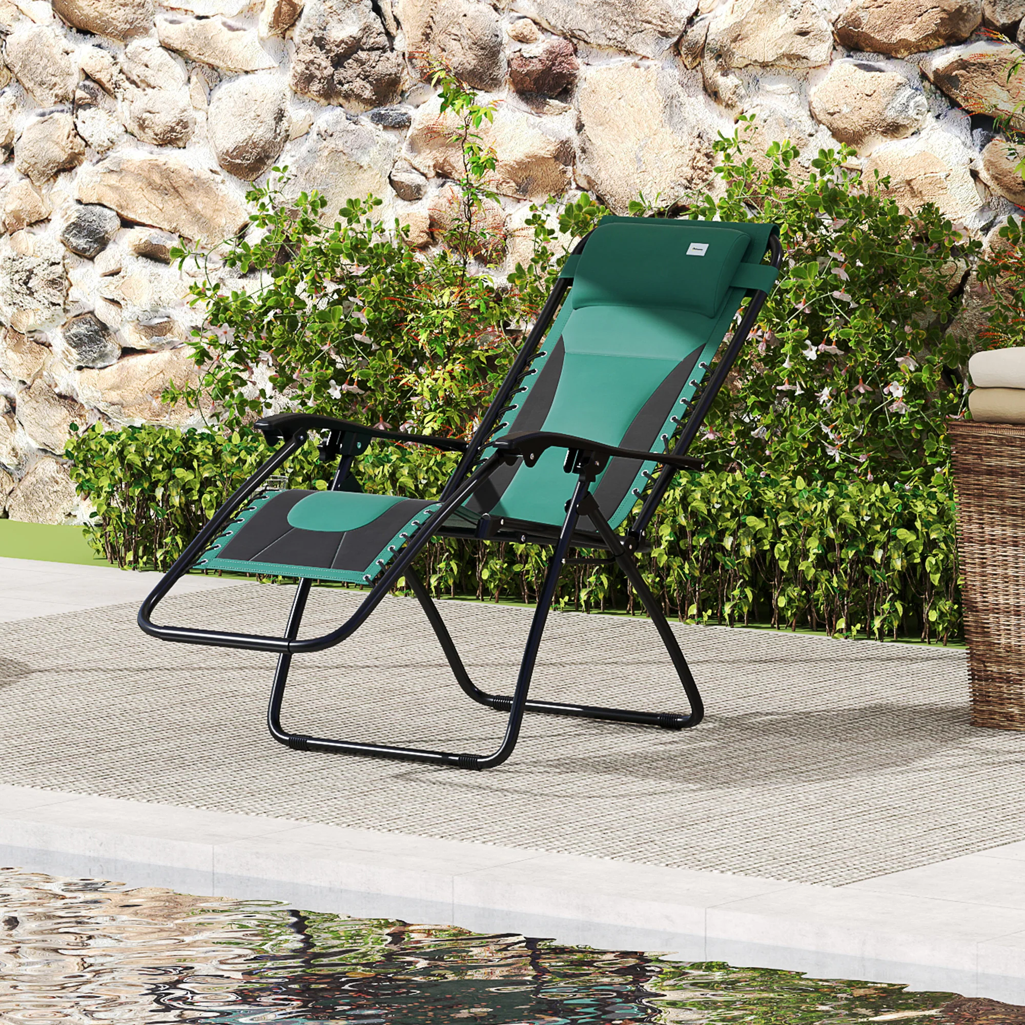 Zero Gravity Folding Reclining Chair w/ Padded Seat, Headrest & Cupholder, Green - Image 4
