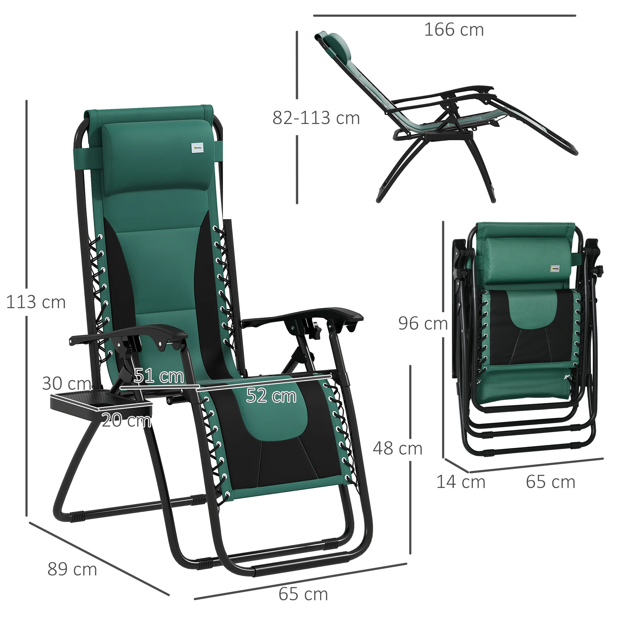 Zero Gravity Folding Reclining Chair w/ Padded Seat, Headrest & Cupholder, Green - Image 5