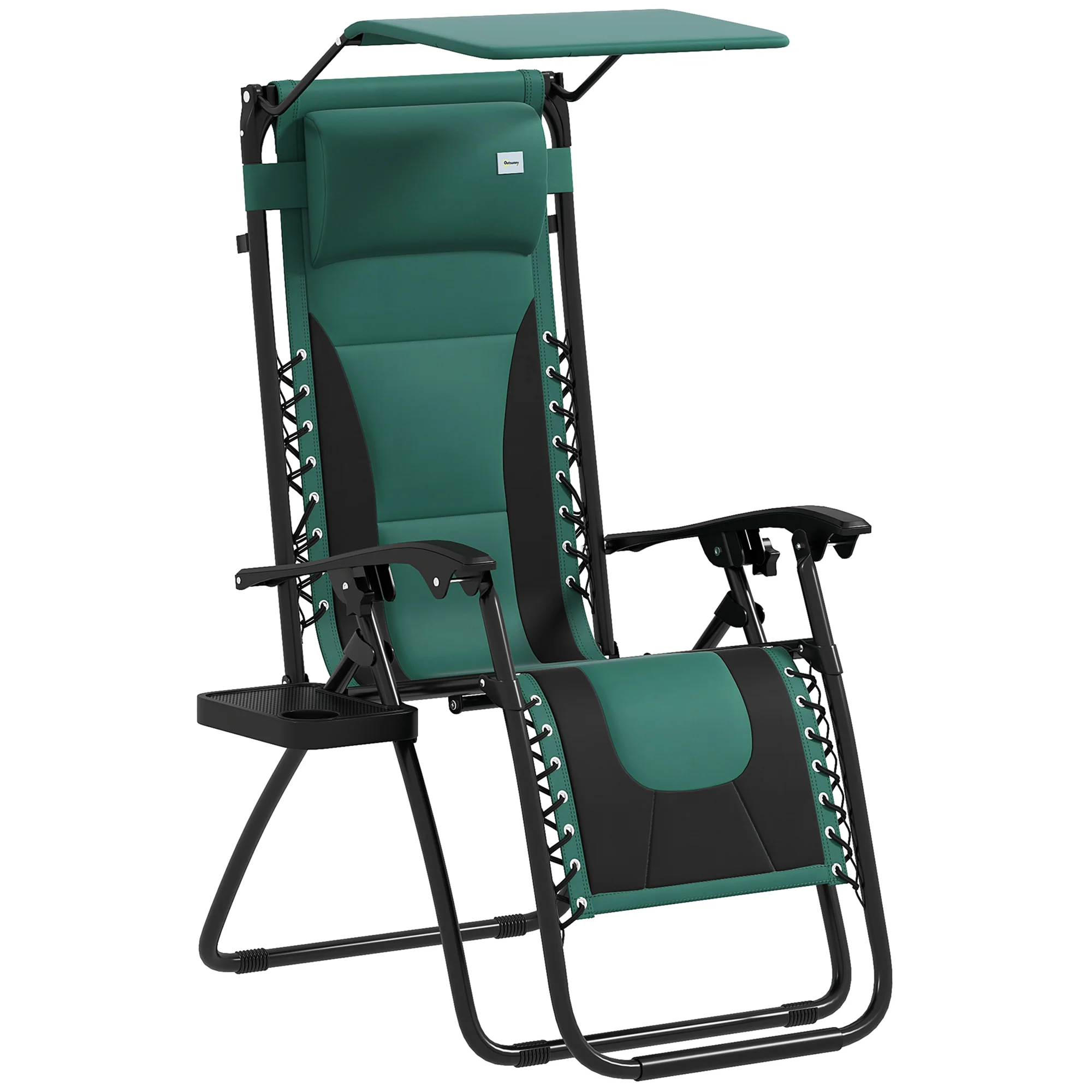 Zero Gravity Folding Reclining Chair w/ Shade Cover, Padded Seat & Cupholder, Green