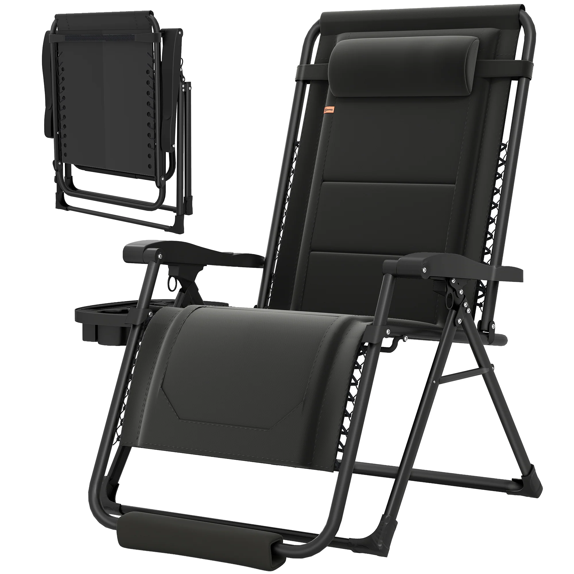 Zero Gravity Lounger Chair with Cup Holder, 400 LBS Capacity, Black - Image 2