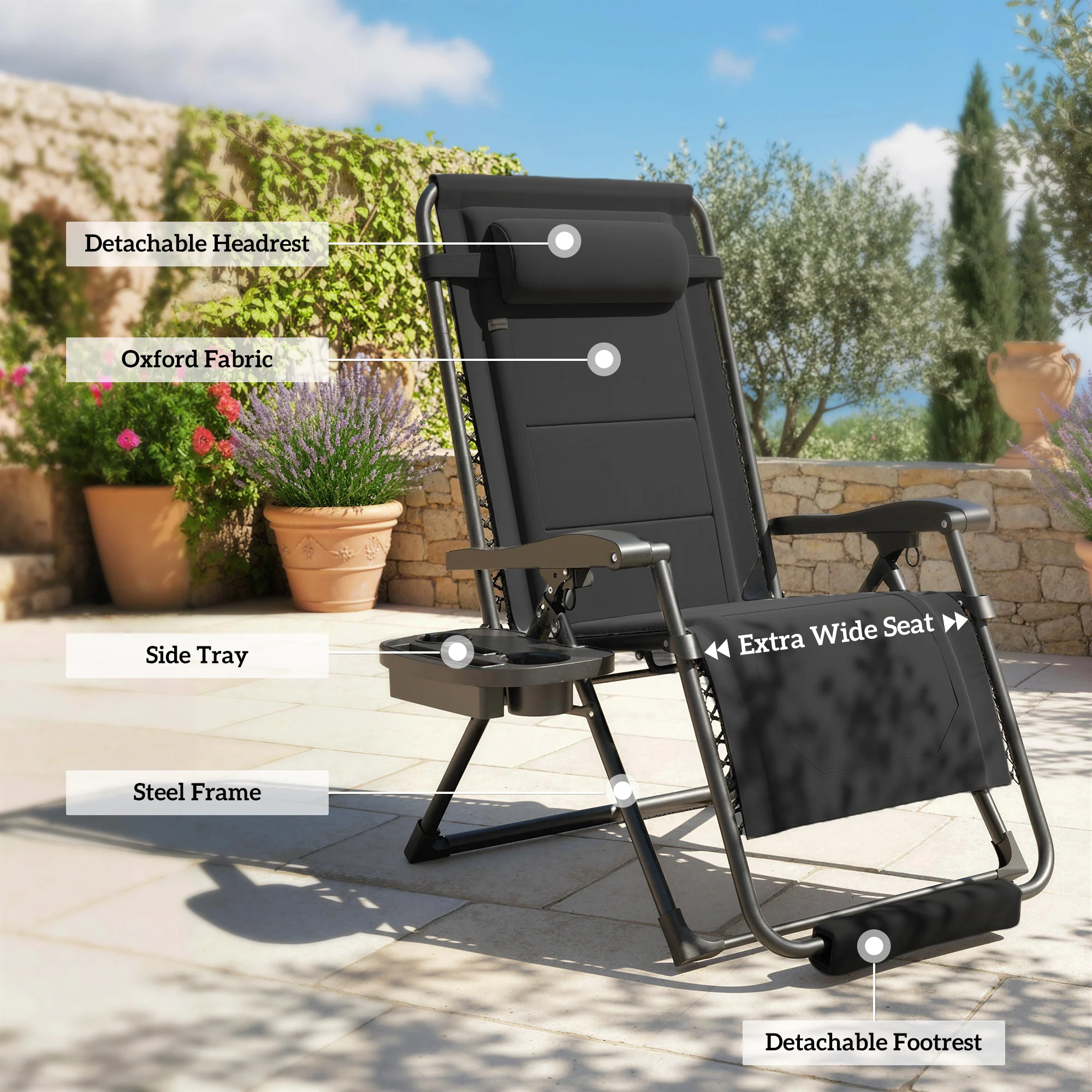 Zero Gravity Lounger Chair with Cup Holder, 400 LBS Capacity, Black - Image 9