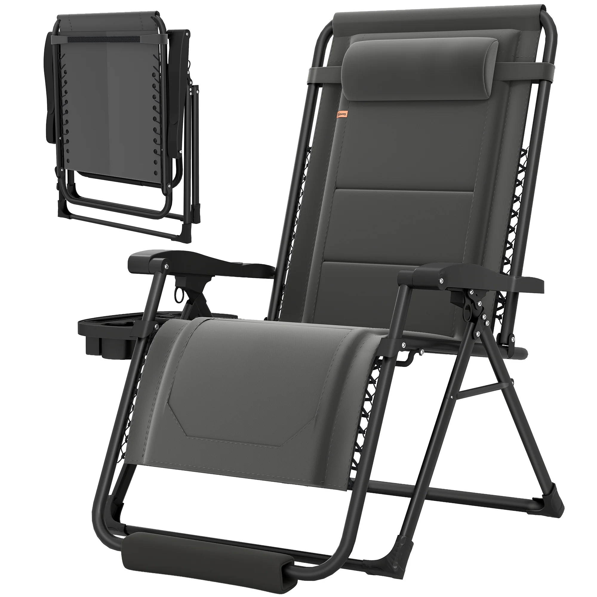 Zero Gravity Lounger Chair with Cup Holder, 400 LBS Capacity, Dark Grey - Image 2