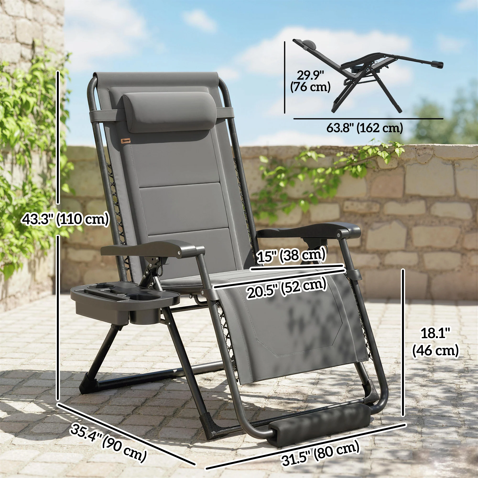 Zero Gravity Lounger Chair with Cup Holder, 400 LBS Capacity, Dark Grey - Image 5