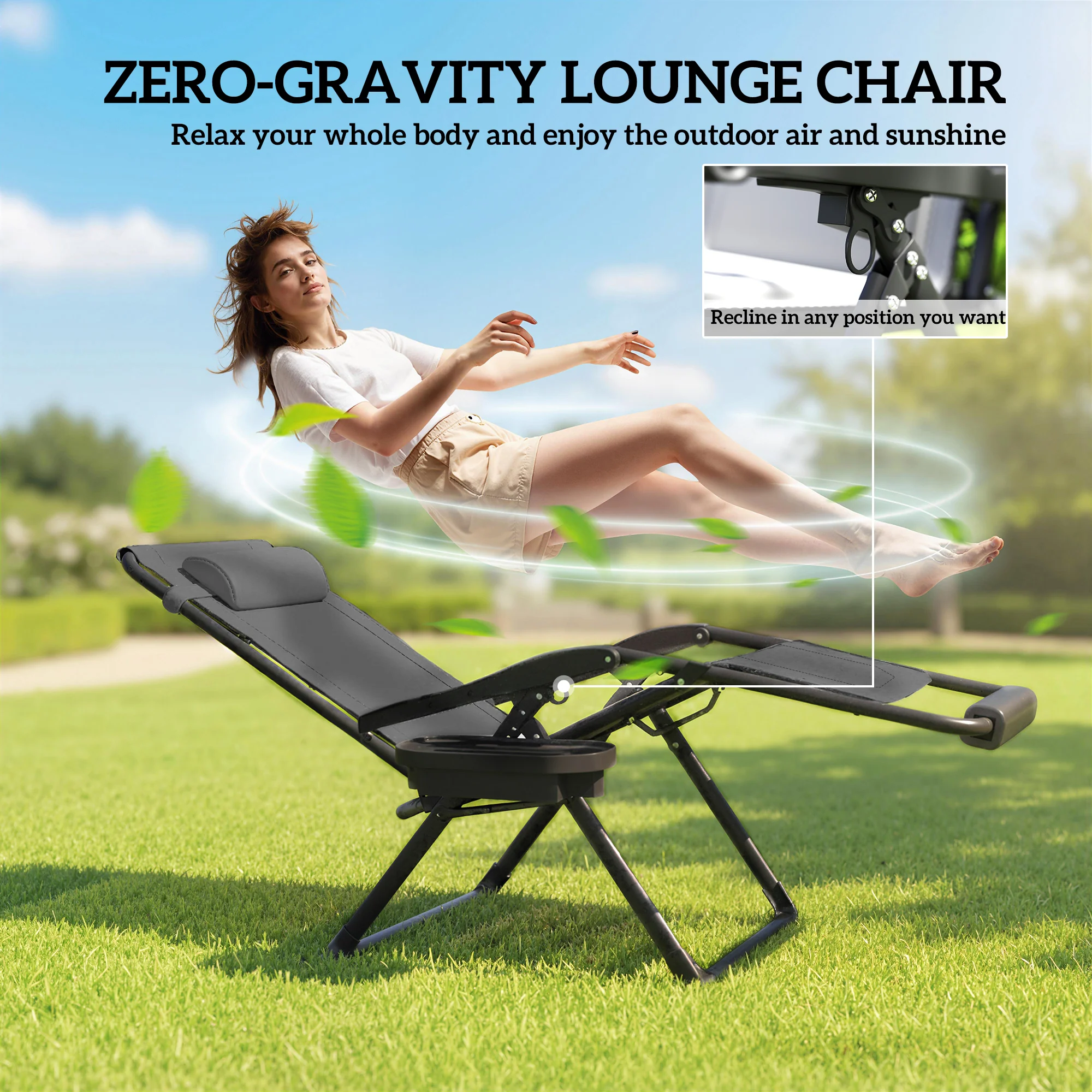 Zero Gravity Lounger Chair with Cup Holder, 400 LBS Capacity, Dark Grey - Image 6