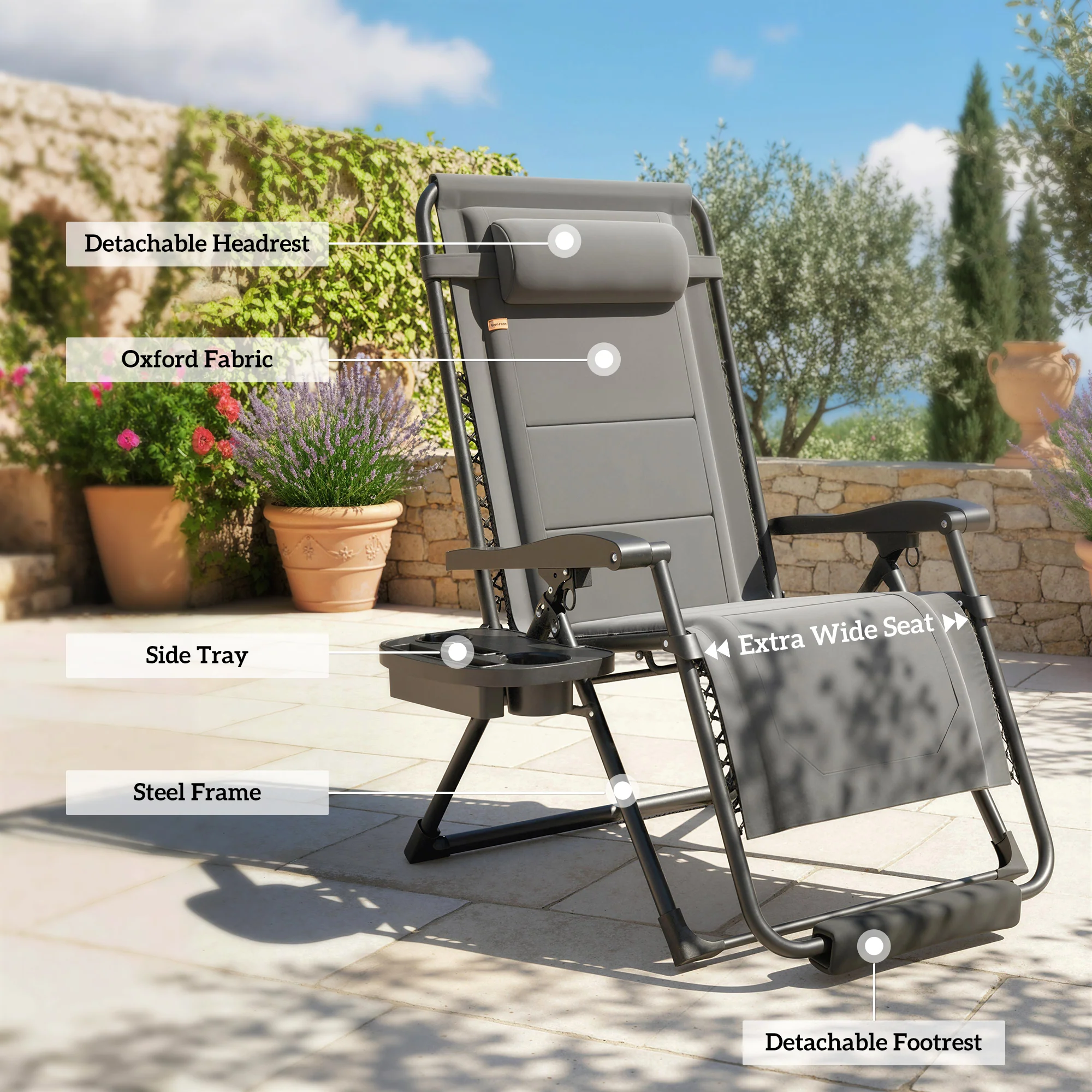 Zero Gravity Lounger Chair with Cup Holder, 400 LBS Capacity, Dark Grey - Image 9
