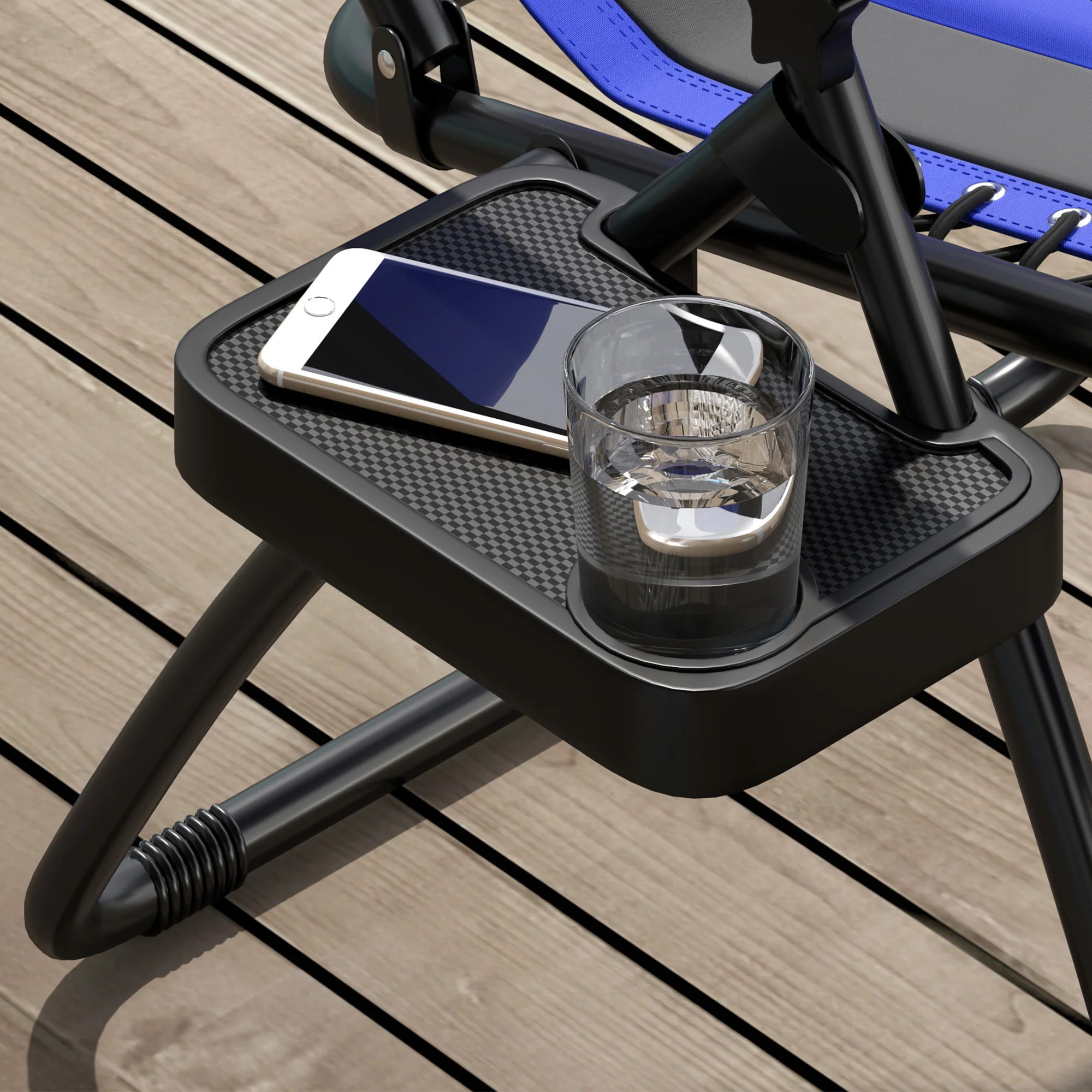 2 Piece Zero Gravity Folding Reclining Chair w/ Padded Seat, Headrest & Cupholder, Blue - Image 11