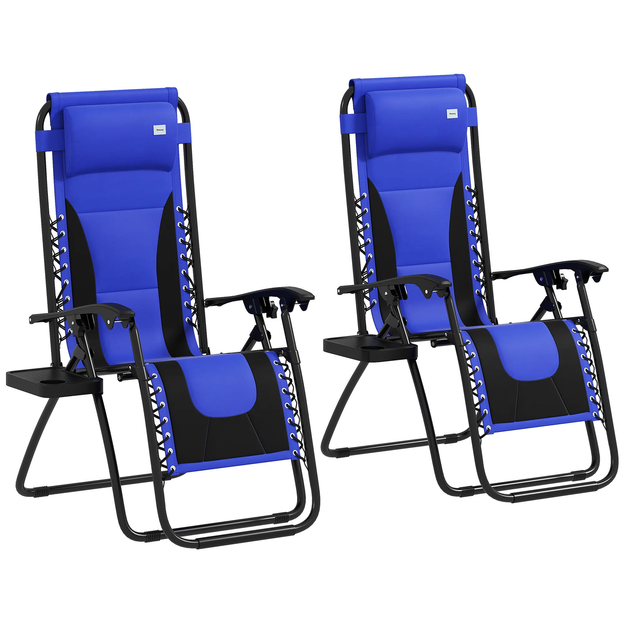 2 Piece Zero Gravity Folding Reclining Chair w/ Padded Seat, Headrest & Cupholder, Blue - Image 12