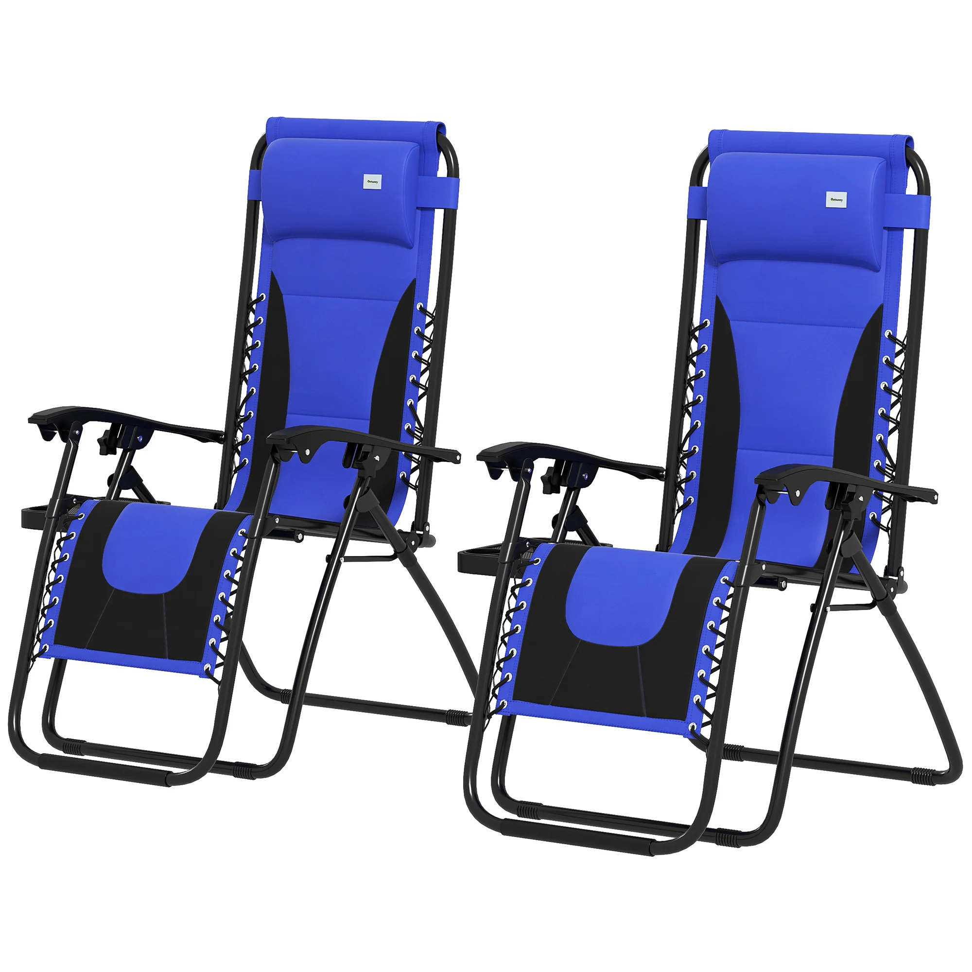 2 Piece Zero Gravity Folding Reclining Chair w/ Padded Seat, Headrest & Cupholder, Blue - Image 2