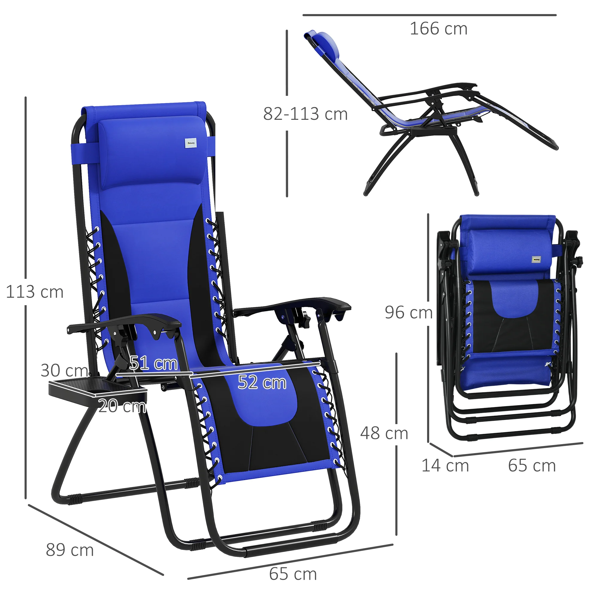 2 Piece Zero Gravity Folding Reclining Chair w/ Padded Seat, Headrest & Cupholder, Blue - Image 5