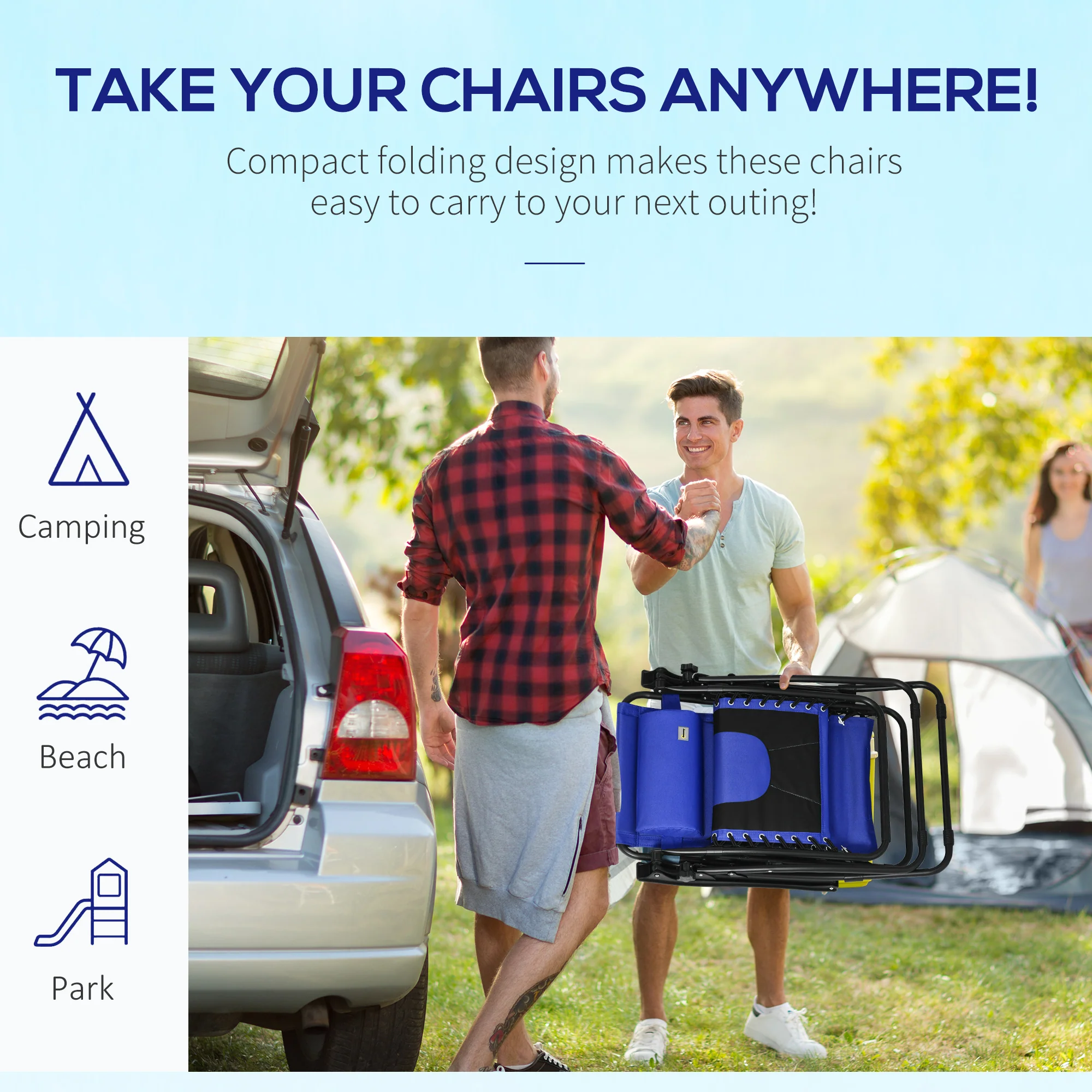 2 Piece Zero Gravity Folding Reclining Chair w/ Padded Seat, Headrest & Cupholder, Blue - Image 7