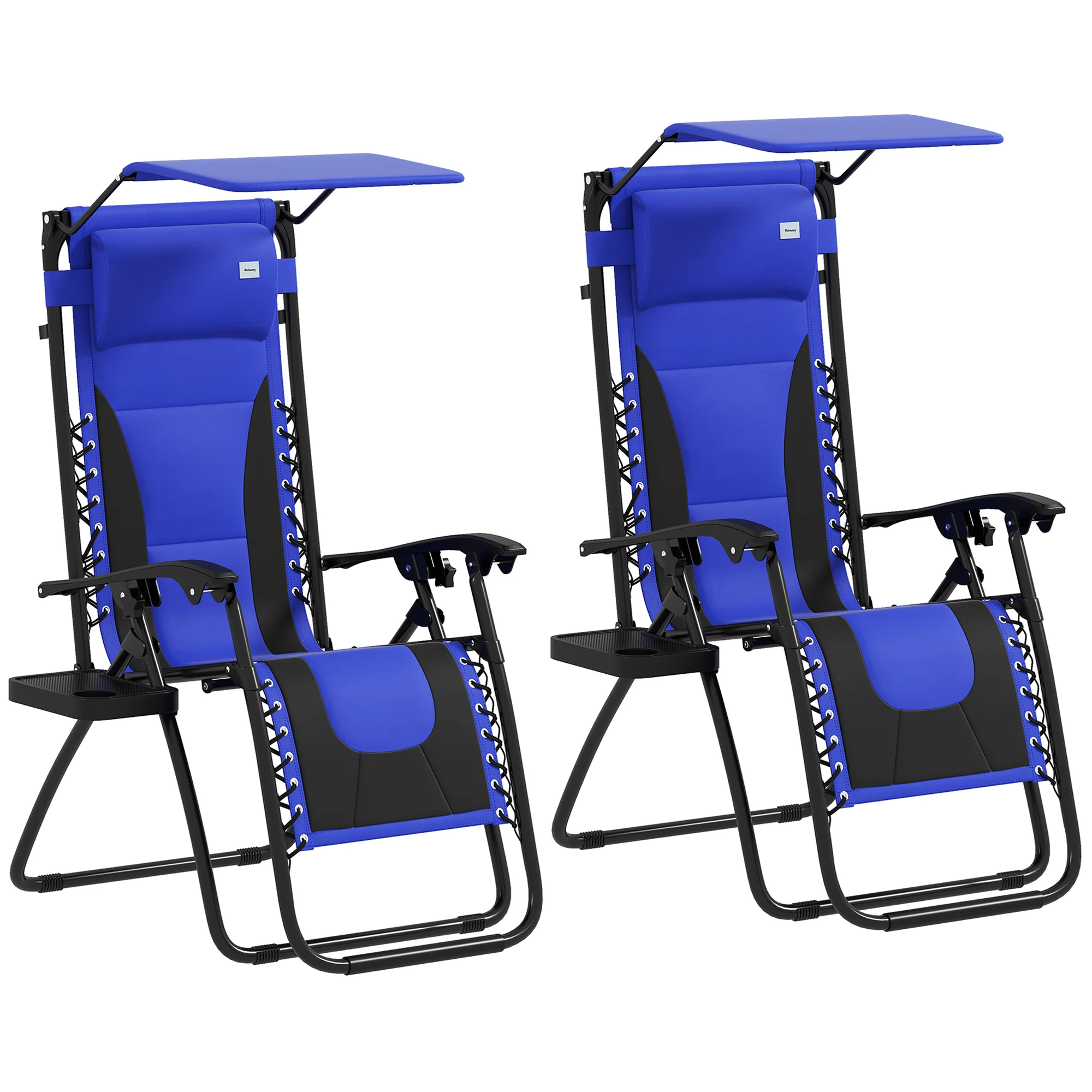 2 Piece Zero Gravity Folding Reclining Chair w/ Shade Cover, Padded Seat & Cupholder, Blue