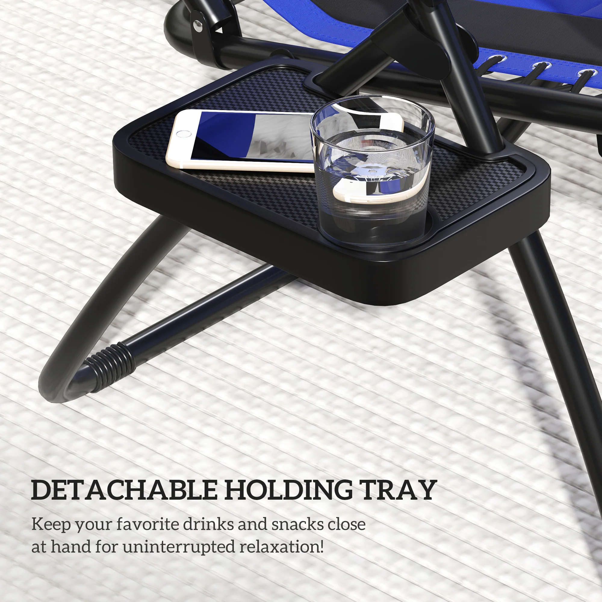 2 Piece Zero Gravity Folding Reclining Chair w/ Shade Cover, Padded Seat & Cupholder, Blue - Image 10