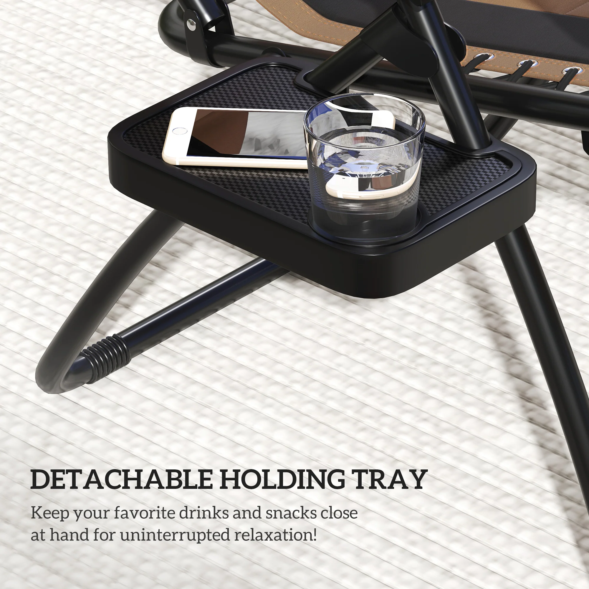 2 Piece Zero Gravity Folding Reclining Chair w/ Shade Cover, Padded Seat & Cupholder, Coffee - Image 10