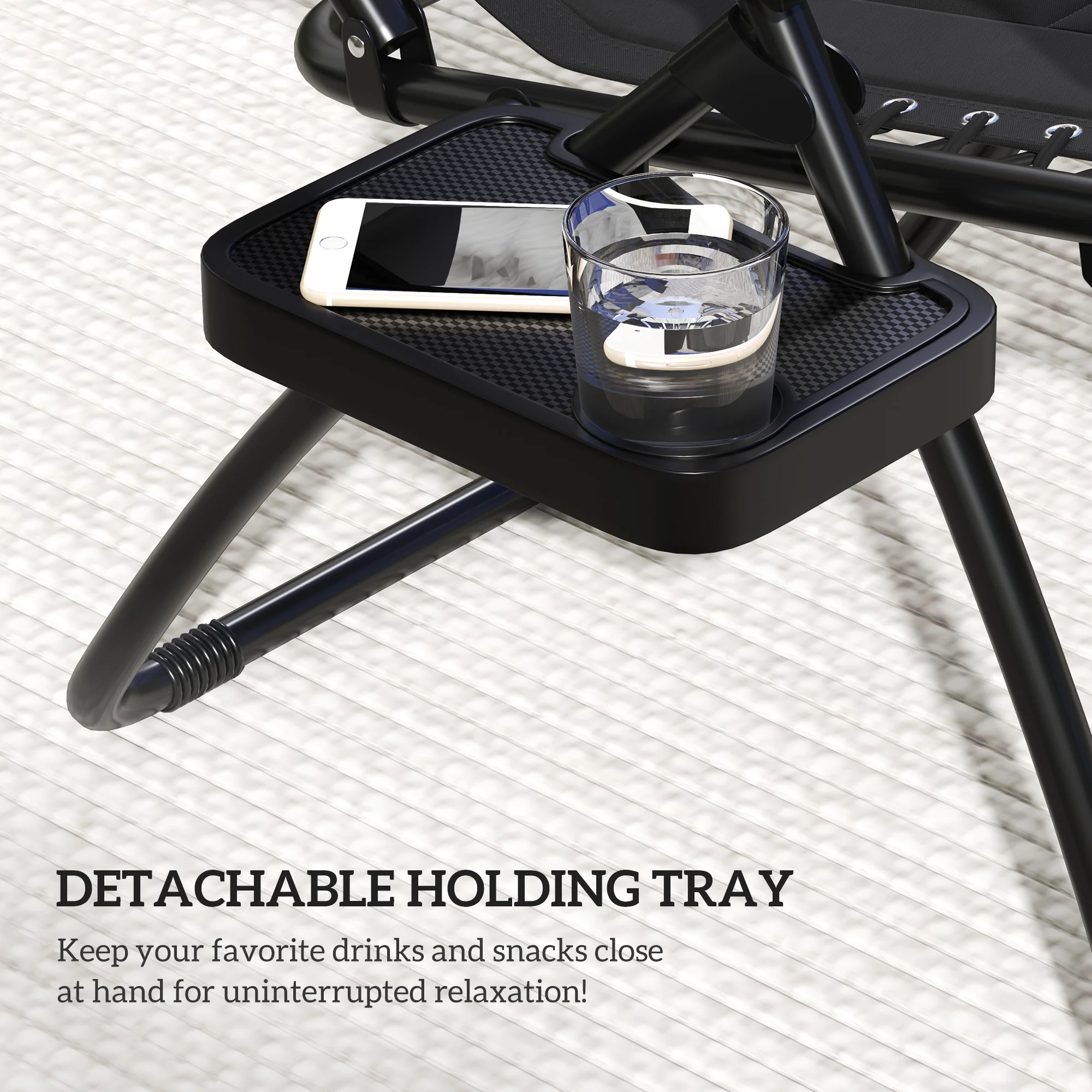 2 Piece Zero Gravity Folding Reclining Chair w/ Shade Cover, Padded Seat & Cupholder, Black - Image 10