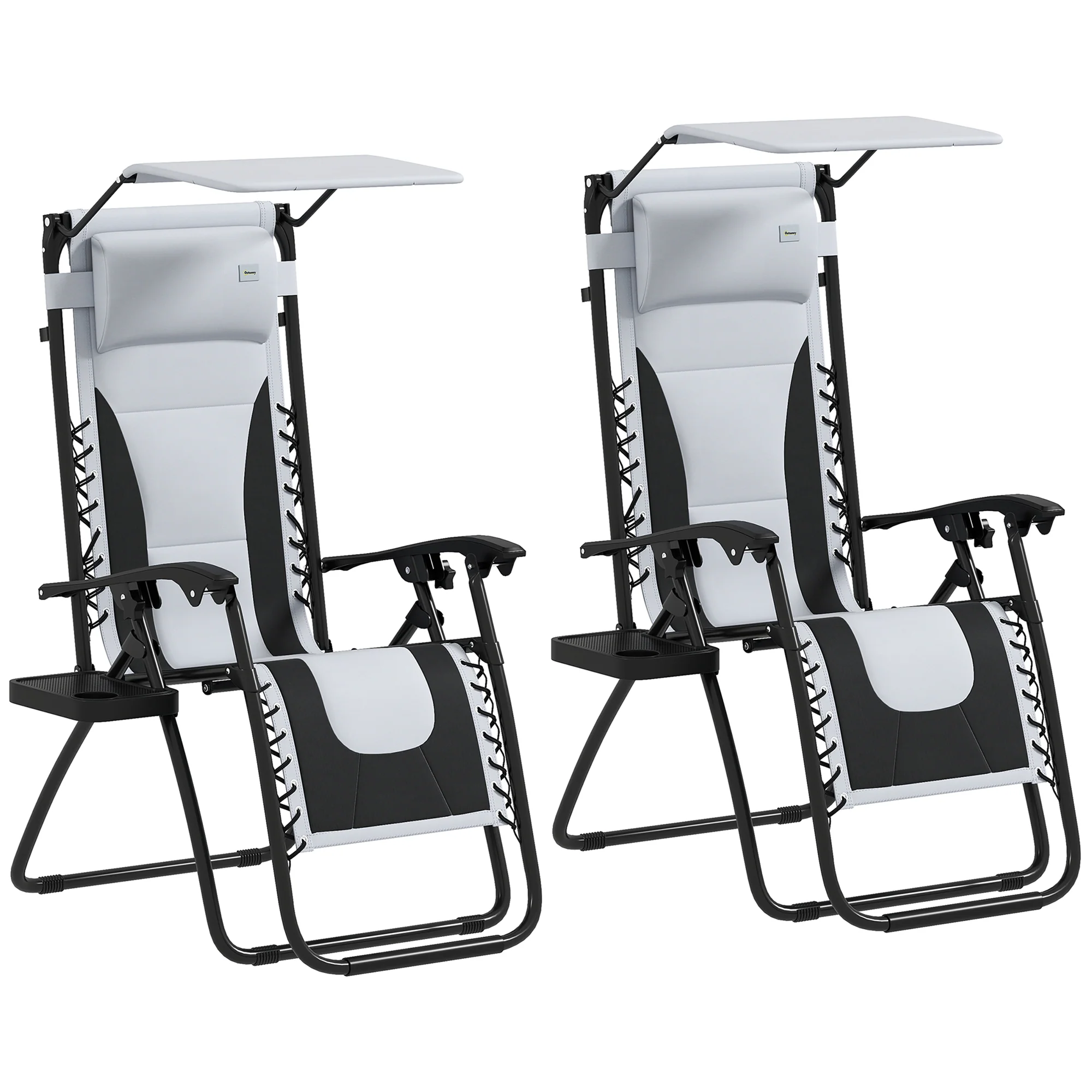 2 Piece Zero Gravity Folding Reclining Chair w/ Shade Cover, Padded Seat & Cupholder, Light Grey