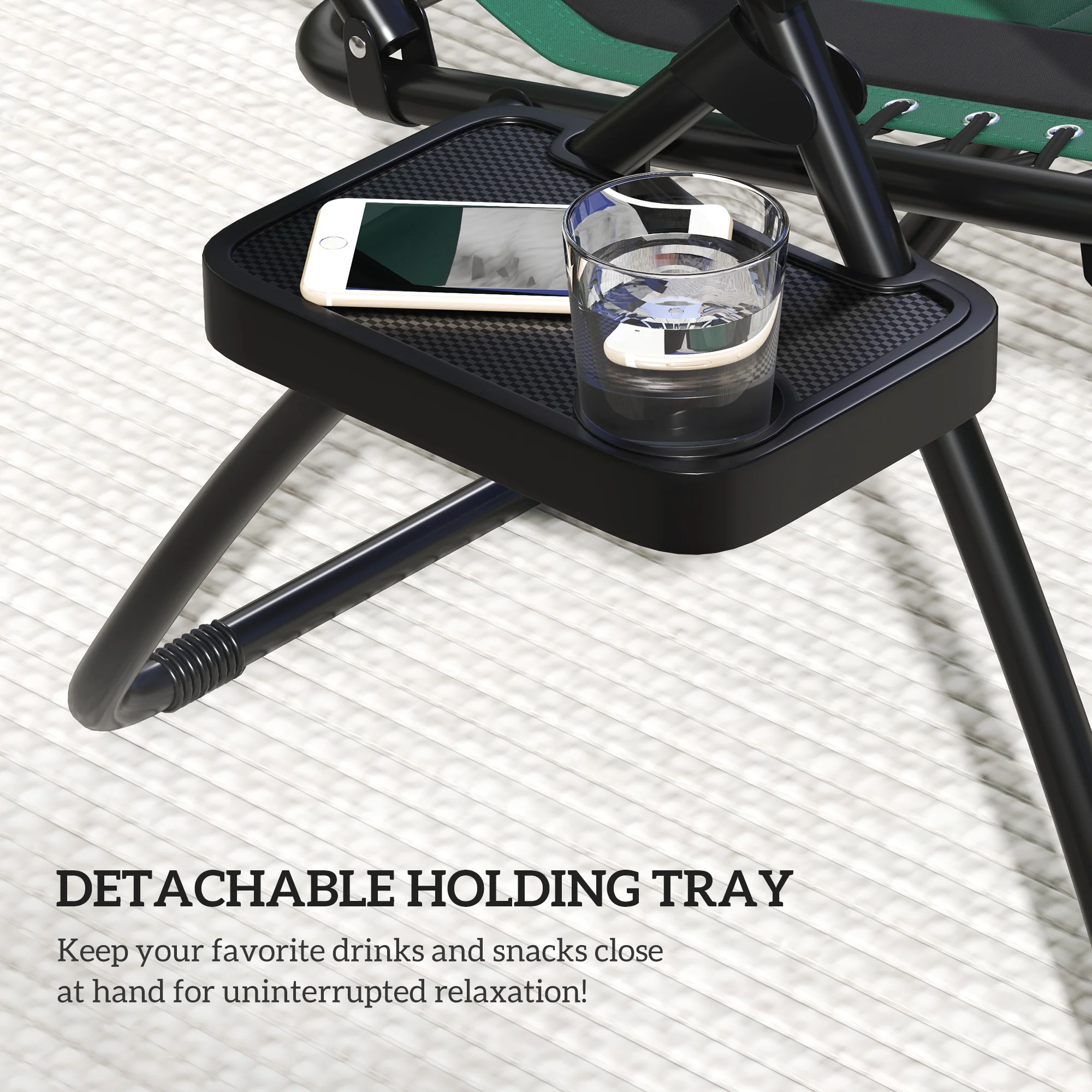 2 Piece Zero Gravity Folding Reclining Chair w/ Shade Cover, Padded Seat & Cupholder, Green - Image 10